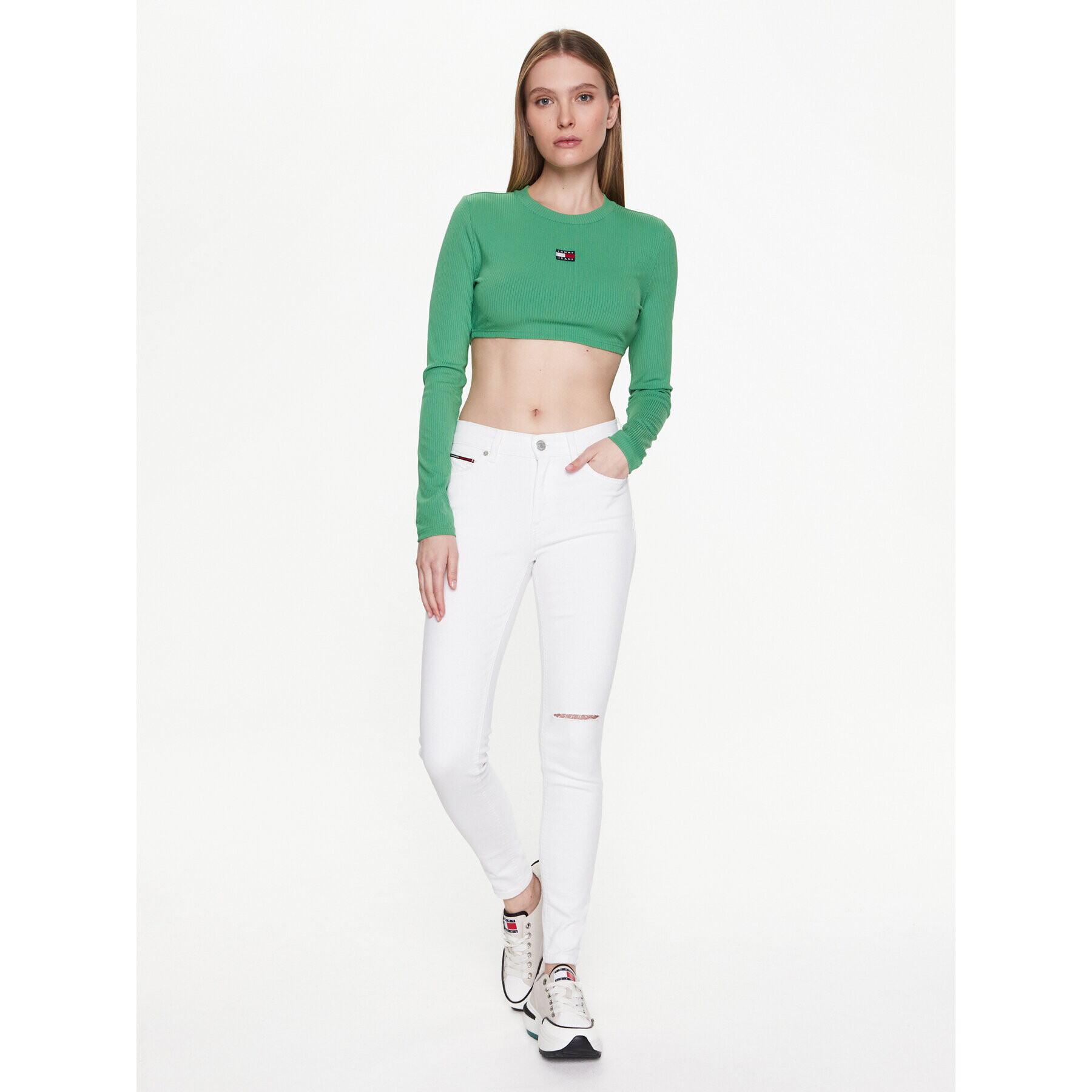 Tommy Jeans Bluză Badge DW0DW15306 Verde Regular Fit - Pled.ro