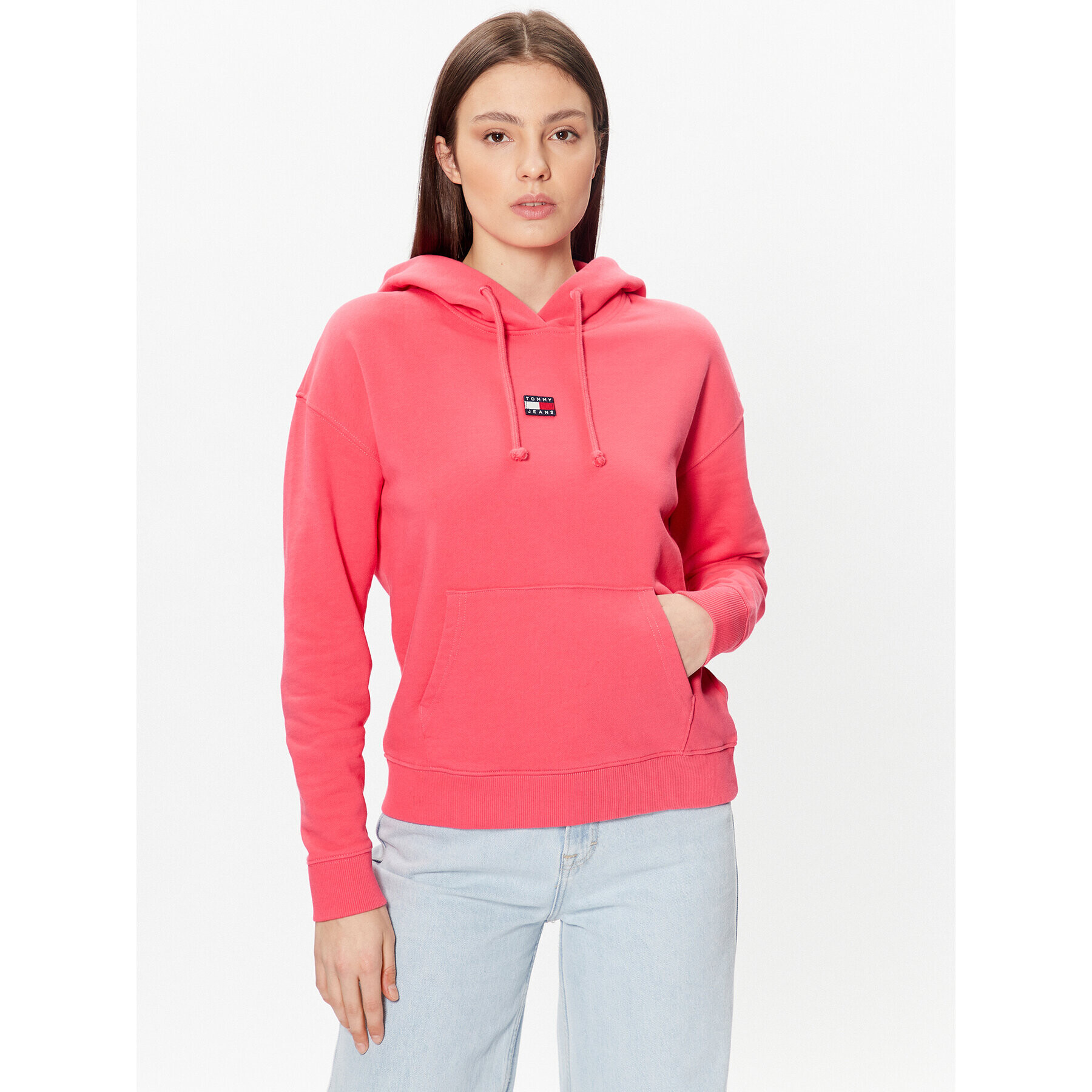 Tommy Jeans Bluză Badge DW0DW15411 Roz Relaxed Fit - Pled.ro