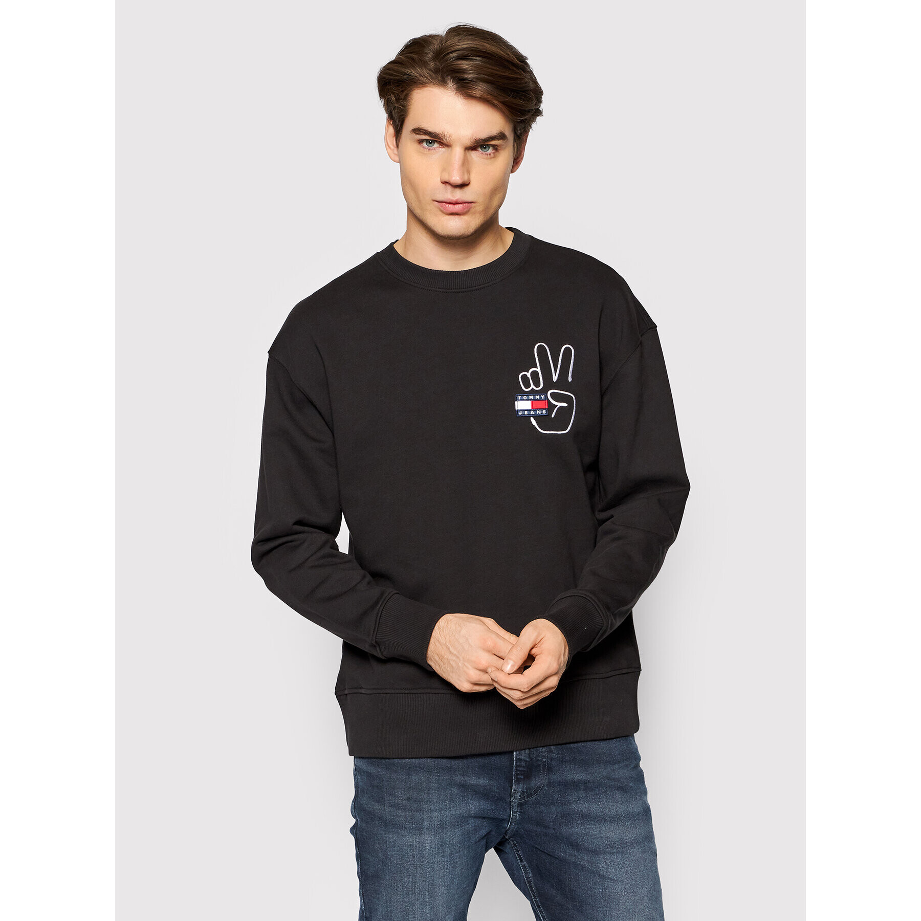 Tommy Jeans Bluză Badge Peace DM0DM11650 Negru Relaxed Fit - Pled.ro