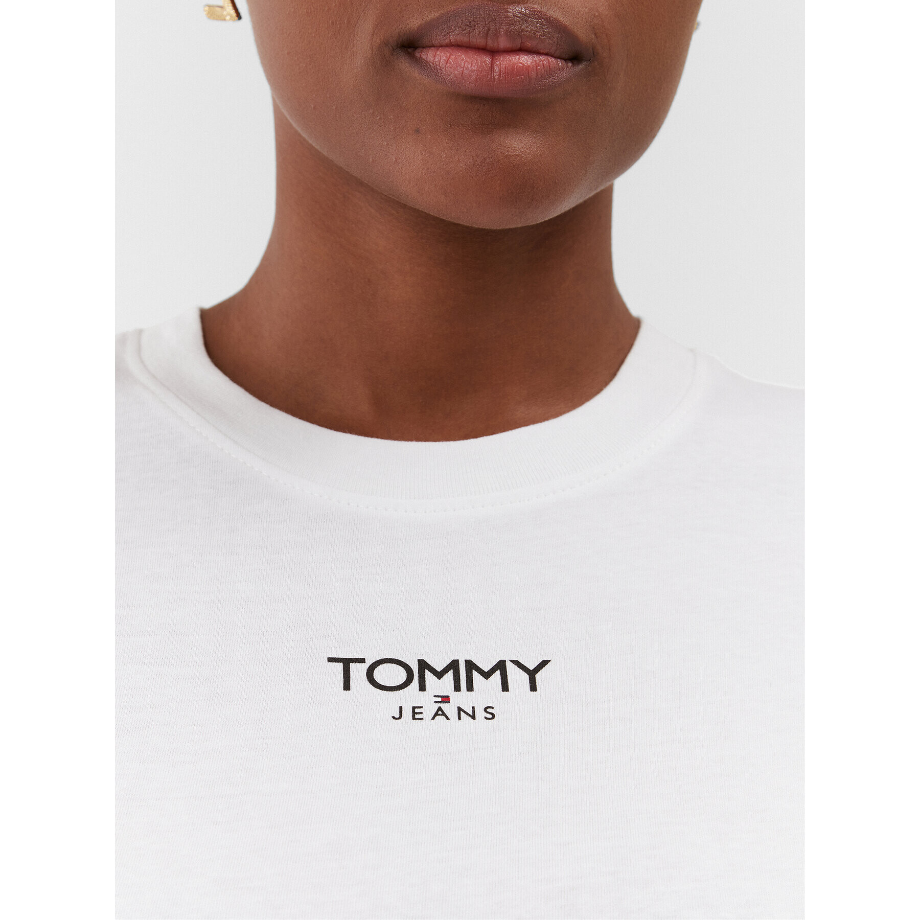 Tommy Jeans Bluză Bby Essential Logo DW0DW16438 Alb Slim Fit - Pled.ro