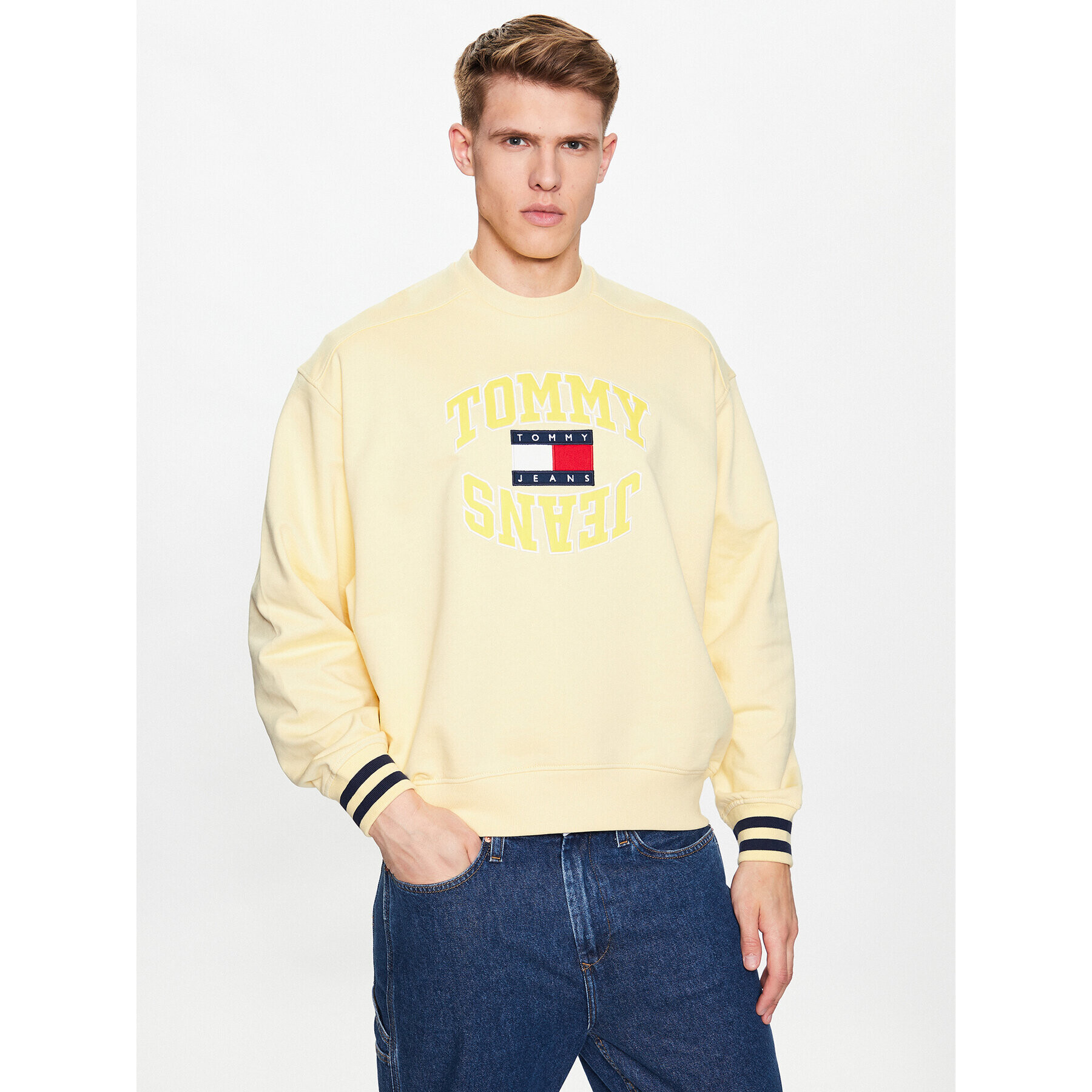 Tommy Jeans Bluză Boxy Arched Logo DM0DM16375 Galben Boxy Fit - Pled.ro