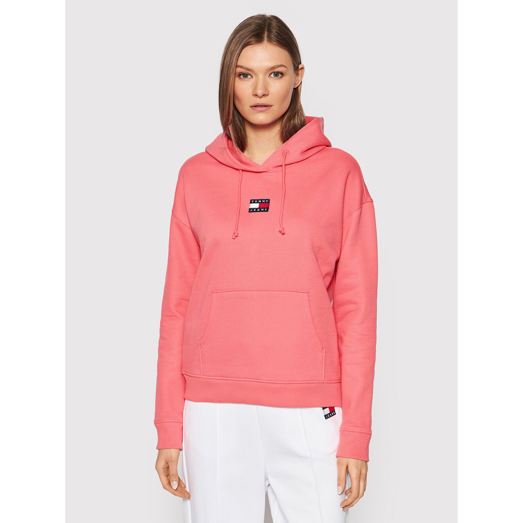 Tommy Jeans Bluză Center Badge DW0DW10403 Roz Relaxed Fit - Pled.ro