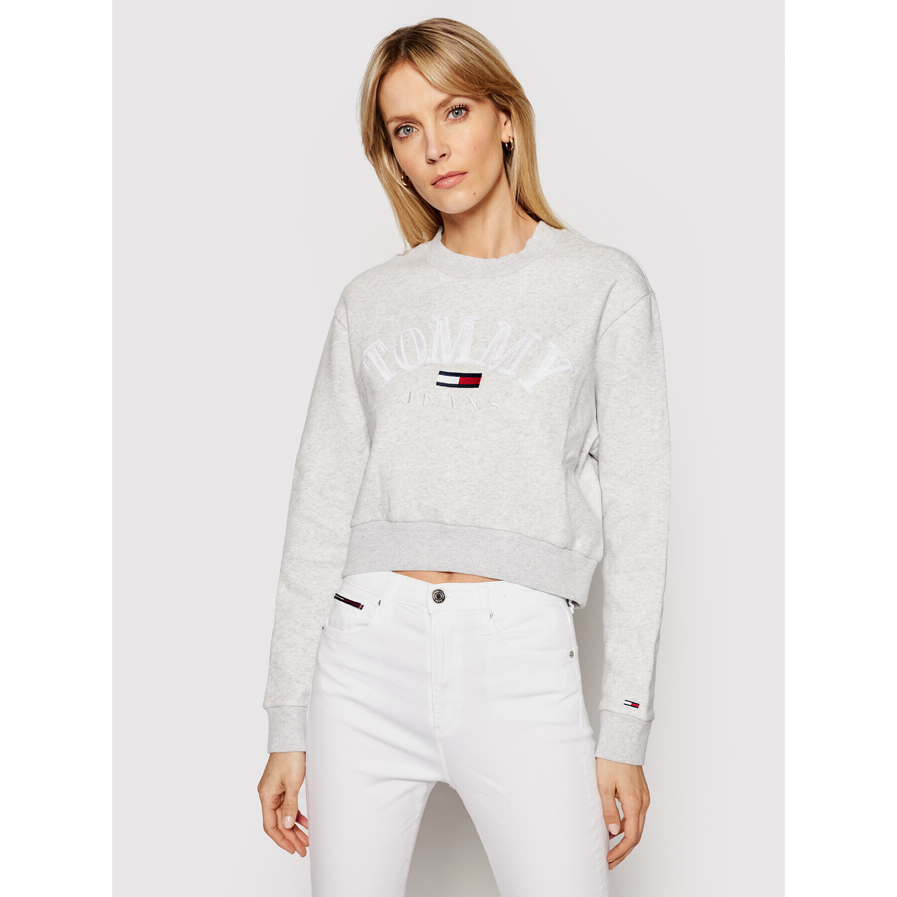 Tommy Jeans Bluză College Logo DW0DW09792 Gri Regular Fit - Pled.ro