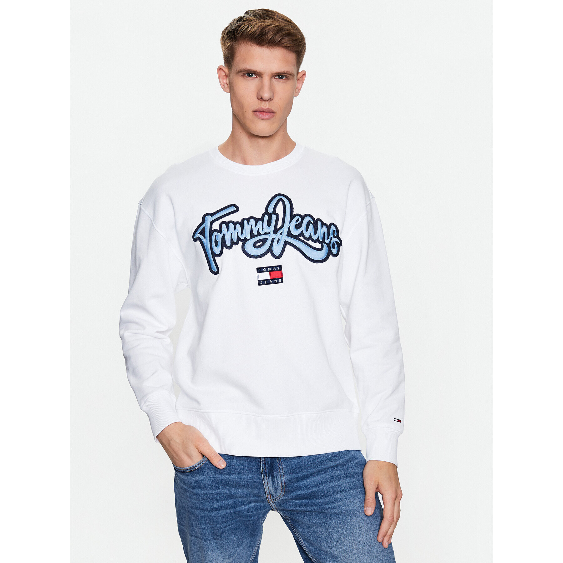 Tommy Jeans Bluză College Pop DM0DM16383 Alb Relaxed Fit - Pled.ro