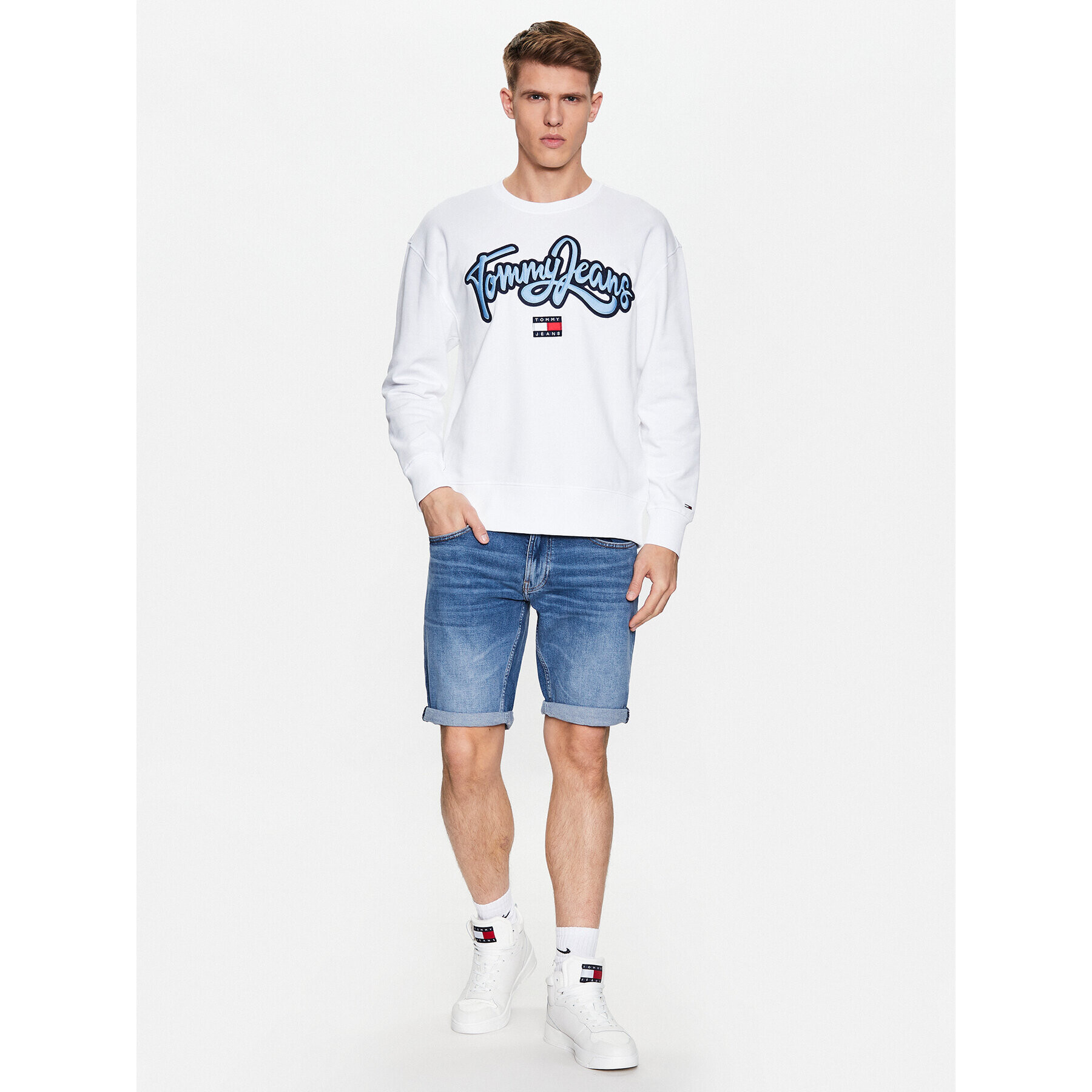 Tommy Jeans Bluză College Pop DM0DM16383 Alb Relaxed Fit - Pled.ro