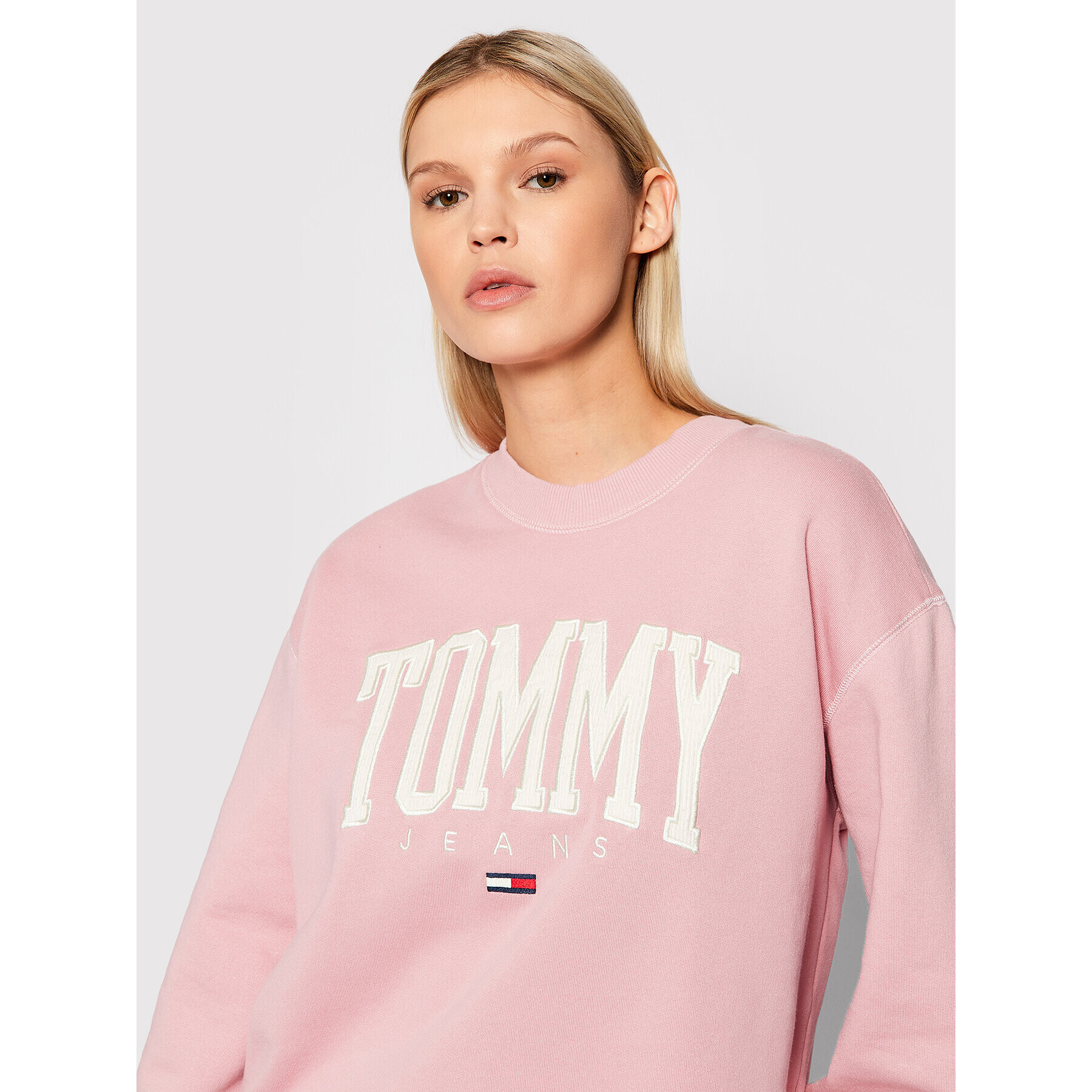 Tommy Jeans Bluză Collegiate DW0DW12103 Roz Relaxed Fit - Pled.ro