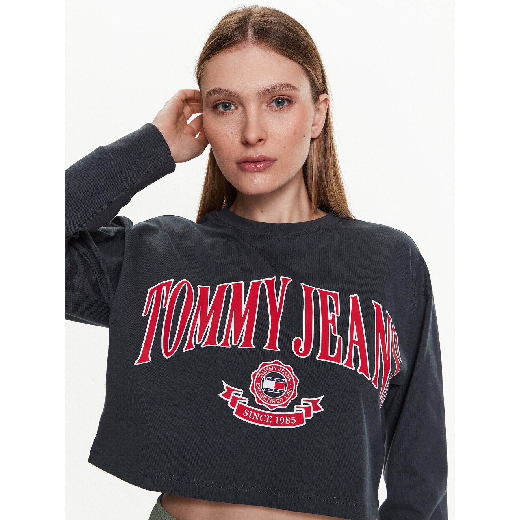 Tommy Jeans Bluză Collegiate DW0DW15575 Gri Cropped Fit - Pled.ro