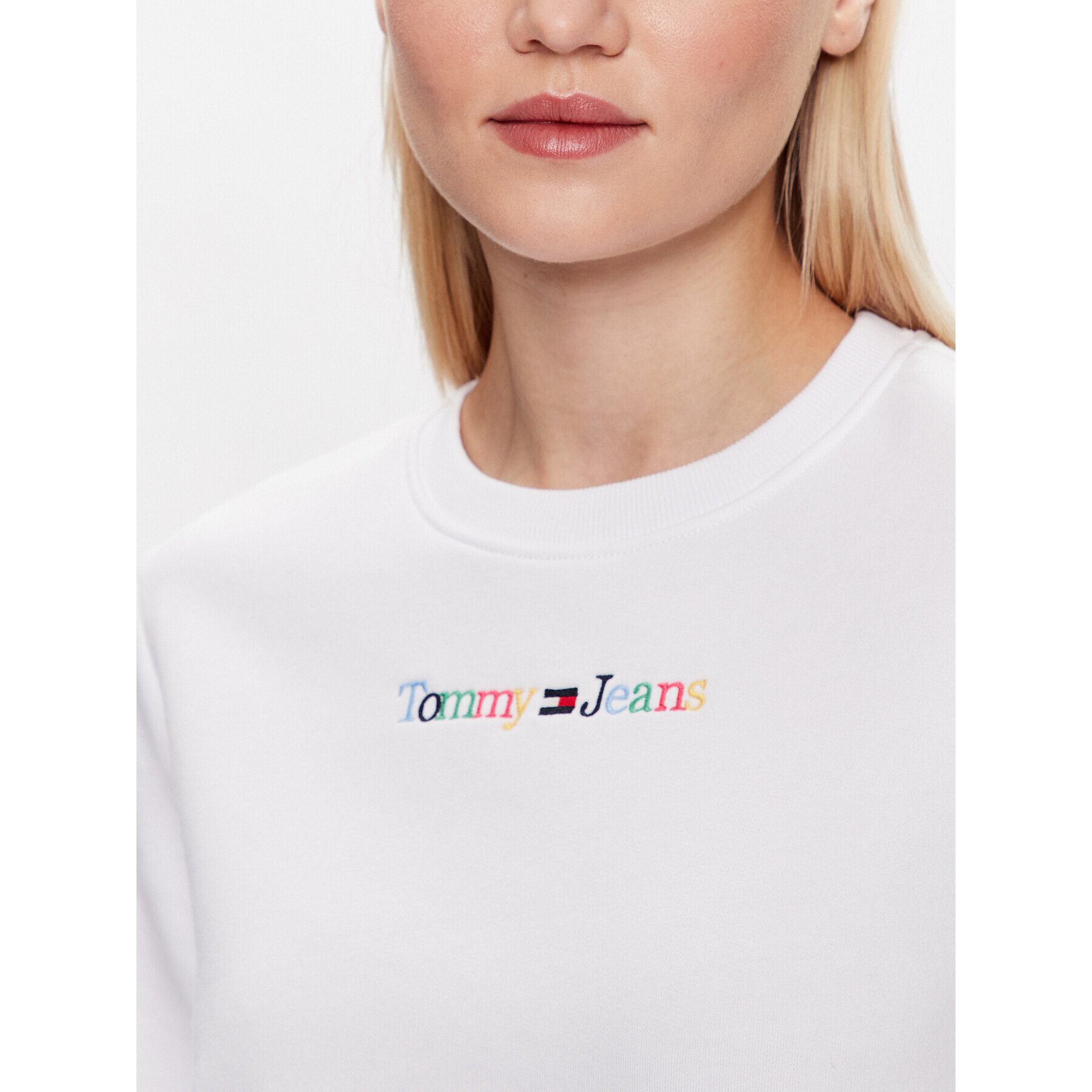 Tommy Jeans Bluză Color Serif Linear Crew DW0DW15648 Alb Regular Fit - Pled.ro