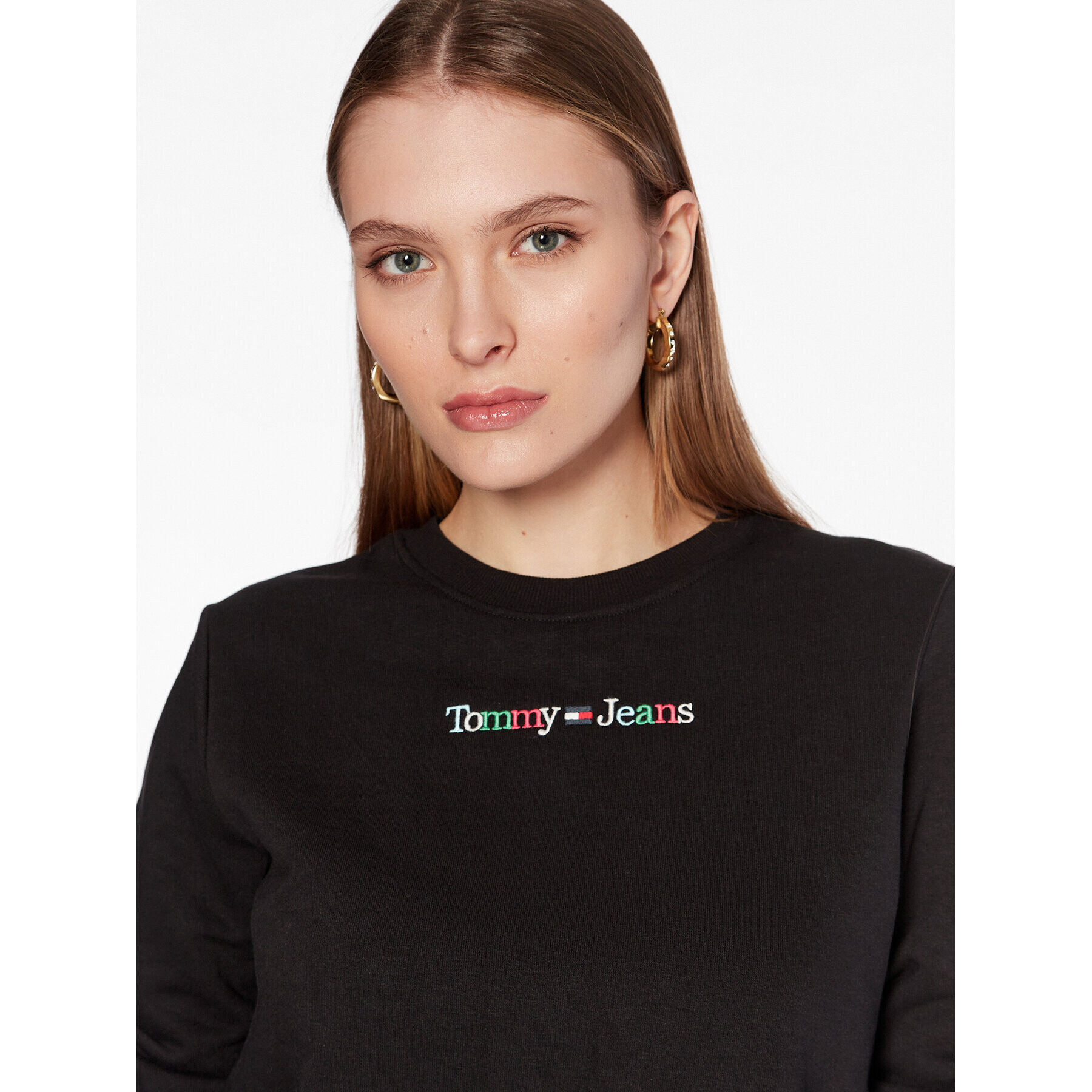 Tommy Jeans Bluză Color Serif Linear Crew DW0DW15648 Negru Regular Fit - Pled.ro