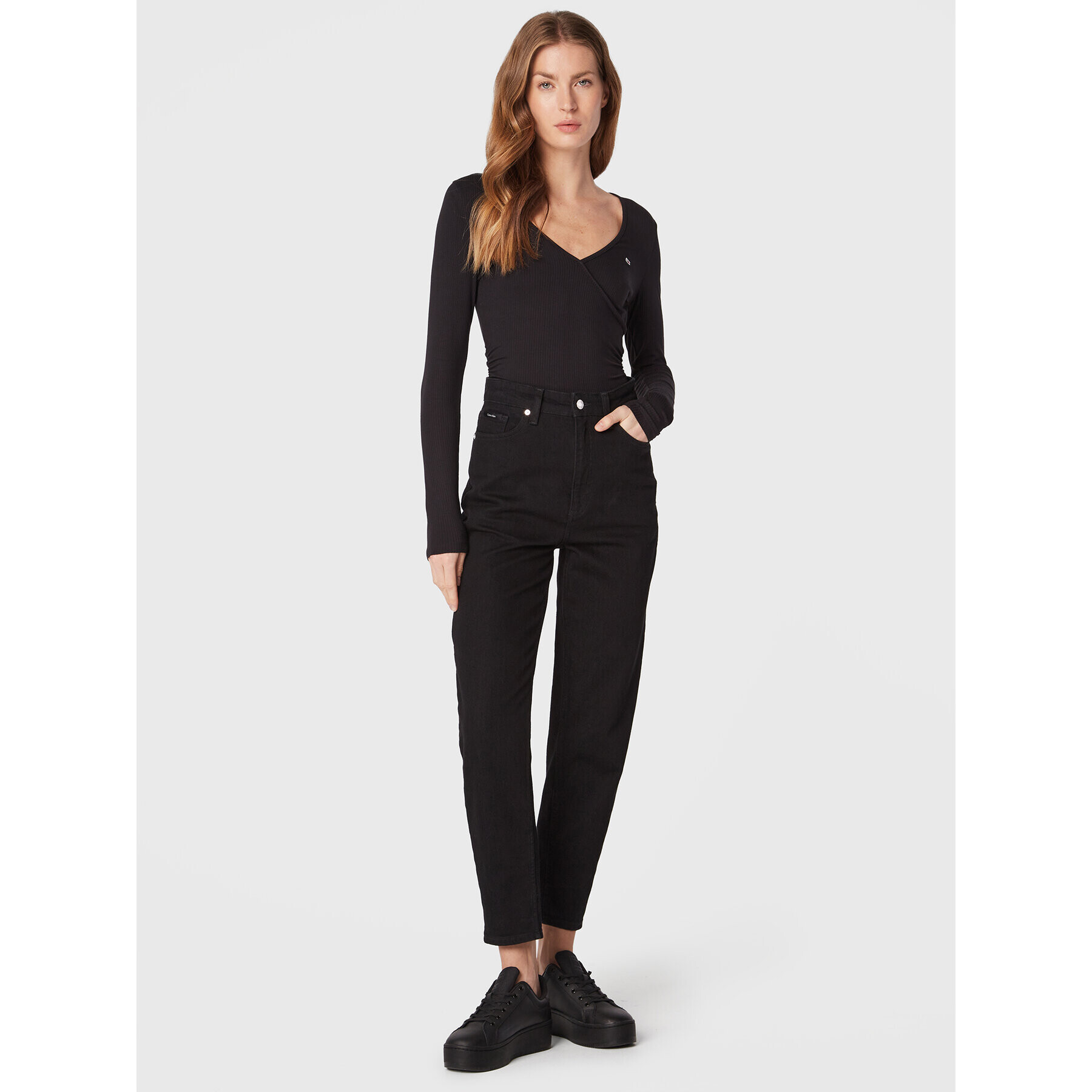 Tommy Jeans Bluză Crop Rib Wrap Ruching DW0DW14326 Negru Slim Fit - Pled.ro