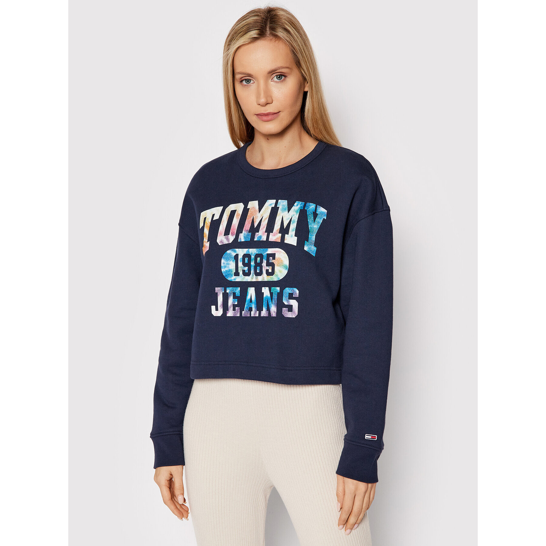 Tommy Jeans Bluză Crop Tie Dye 3 DW0DW12048 Bleumarin Cropped Fit - Pled.ro