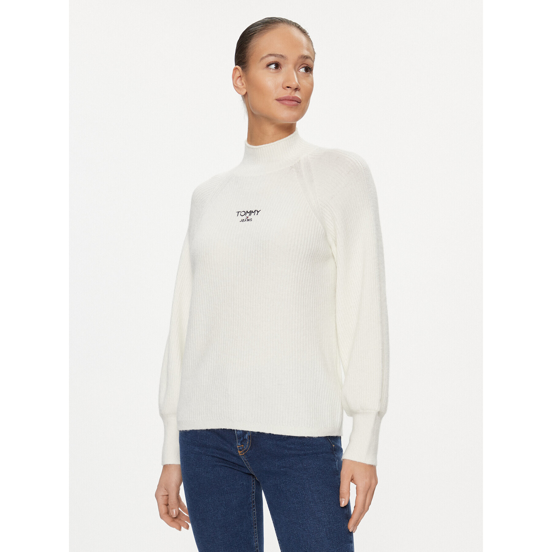 Tommy Jeans Bluză cu gât Lofty DW0DW16524 Écru Relaxed Fit - Pled.ro