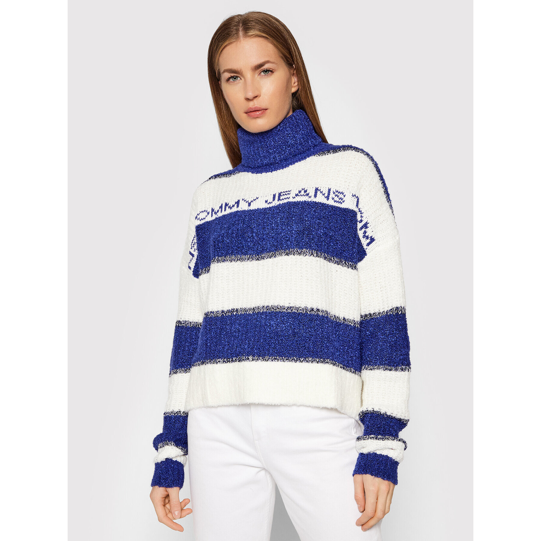 Tommy Jeans Bluză cu gât Stripe DW0DW11009 Albastru Regular Fit - Pled.ro