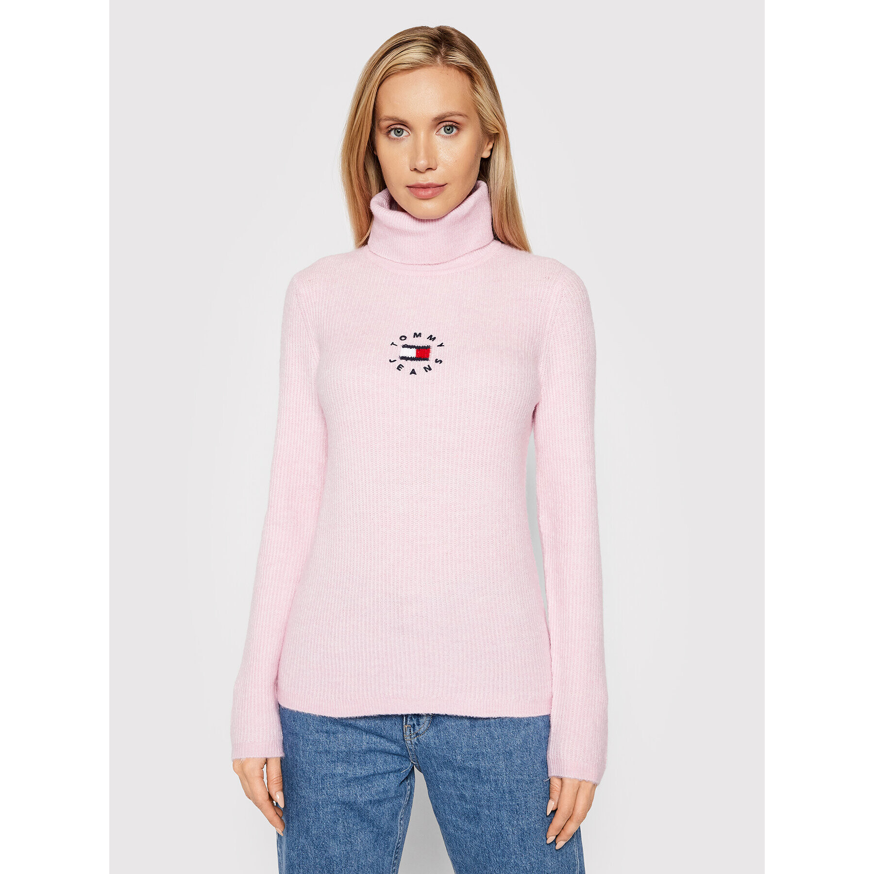 Tommy Jeans Bluză cu gât Tiny DW0DW10994 Roz Regular Fit - Pled.ro