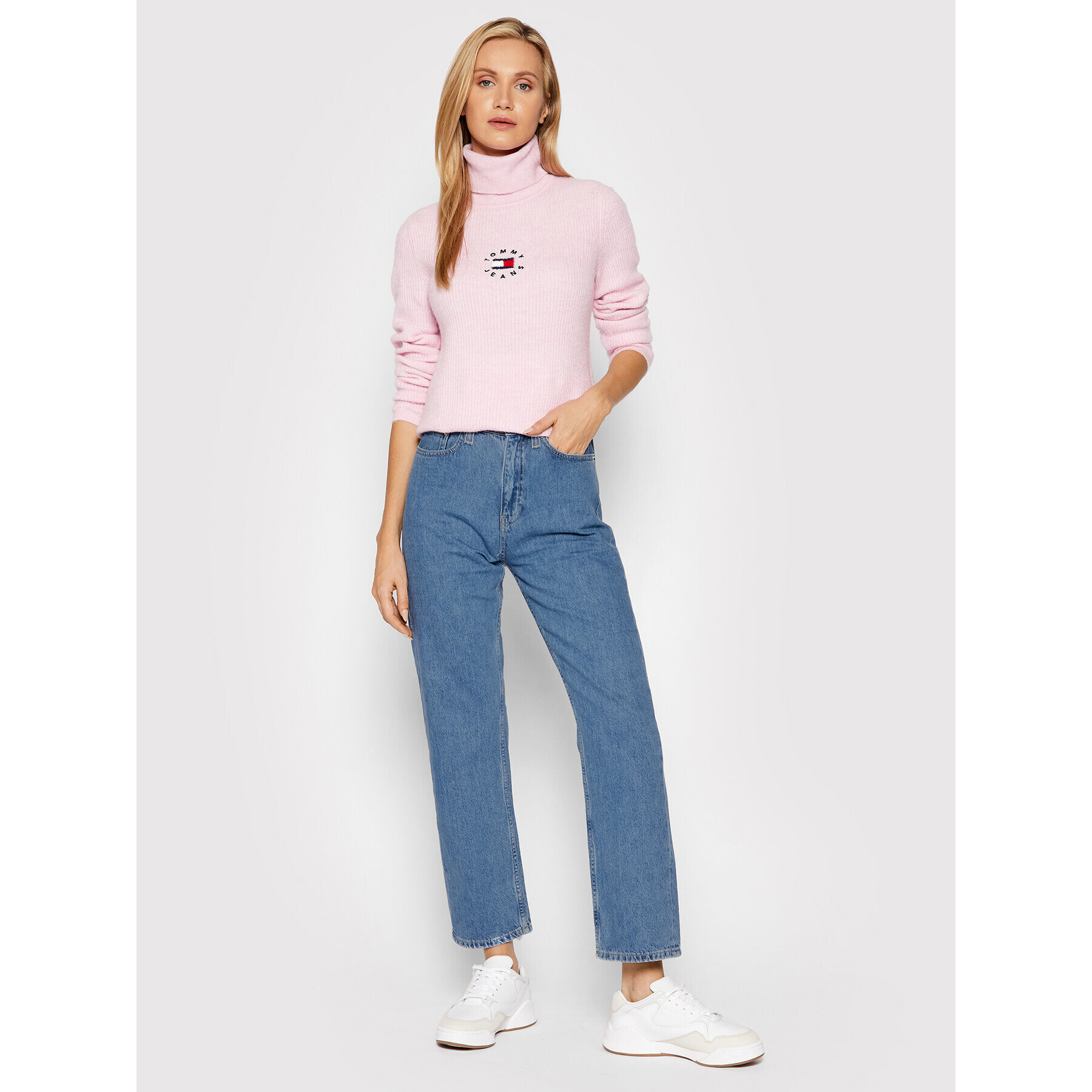 Tommy Jeans Bluză cu gât Tiny DW0DW10994 Roz Regular Fit - Pled.ro