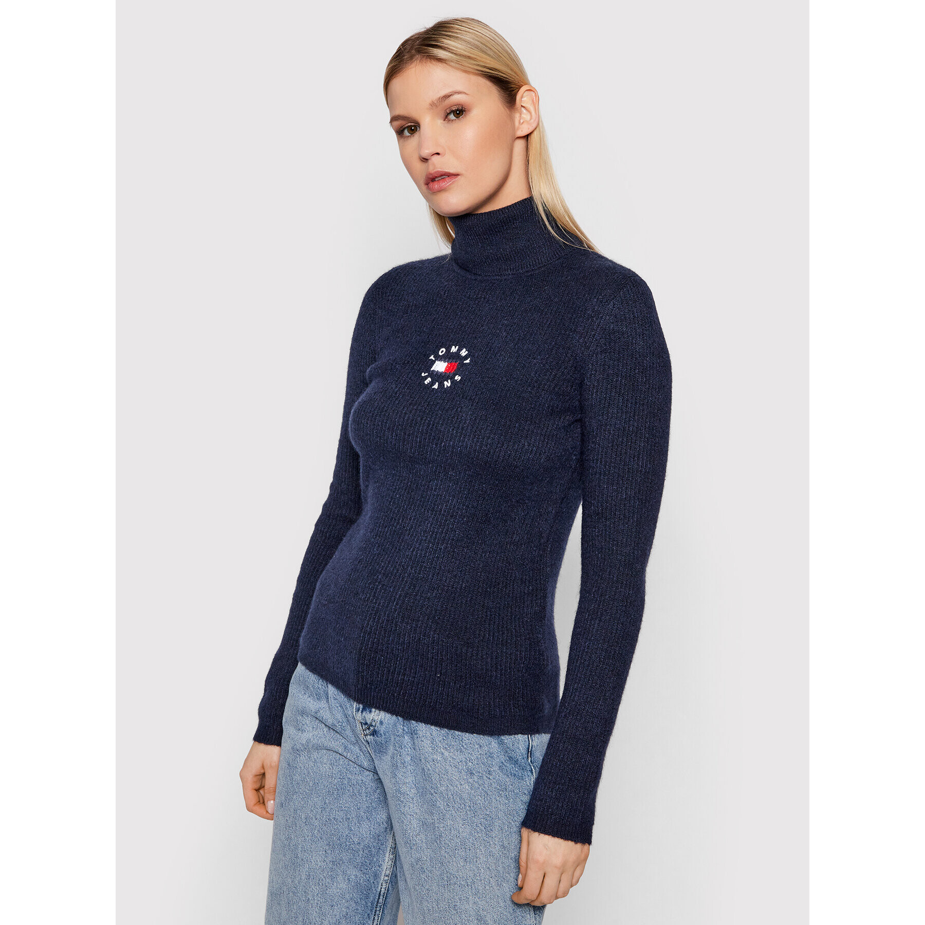 Tommy Jeans Bluză cu gât Tiny Tommy DW0DW10994 Bleumarin Regular Fit - Pled.ro