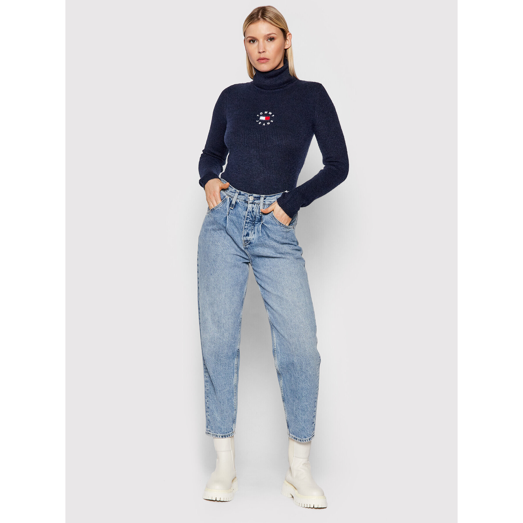 Tommy Jeans Bluză cu gât Tiny Tommy DW0DW10994 Bleumarin Regular Fit - Pled.ro