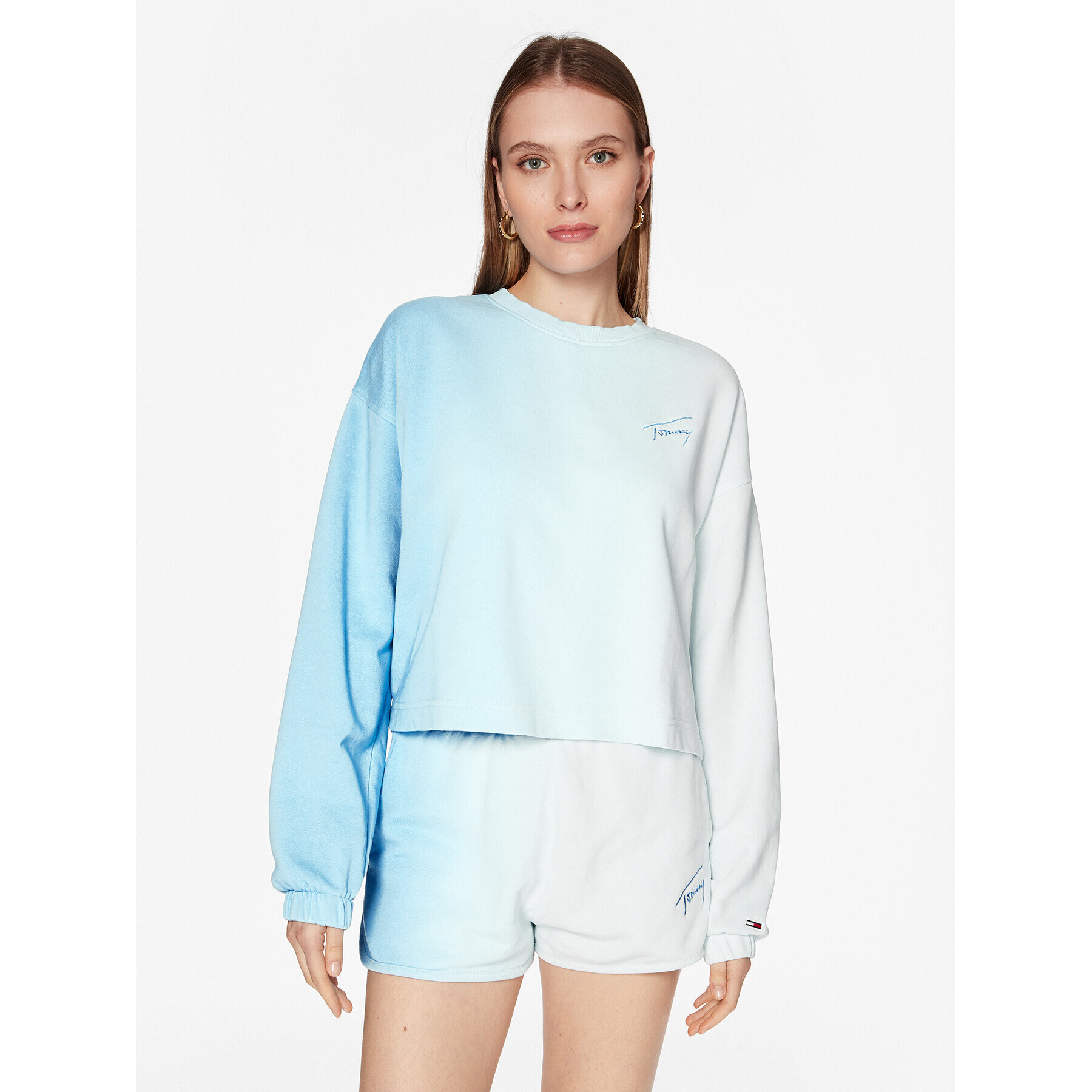 Tommy Jeans Bluză Dip Dye DW0DW15427 Albastru Boxy Fit - Pled.ro