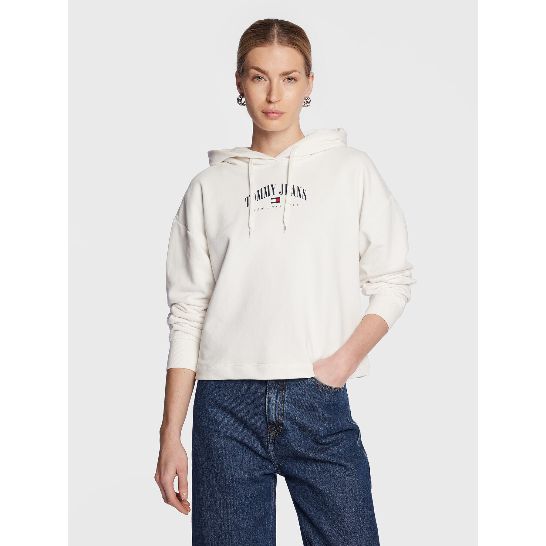 Tommy Jeans Bluză DW0DW14852 Alb Regular Fit - Pled.ro