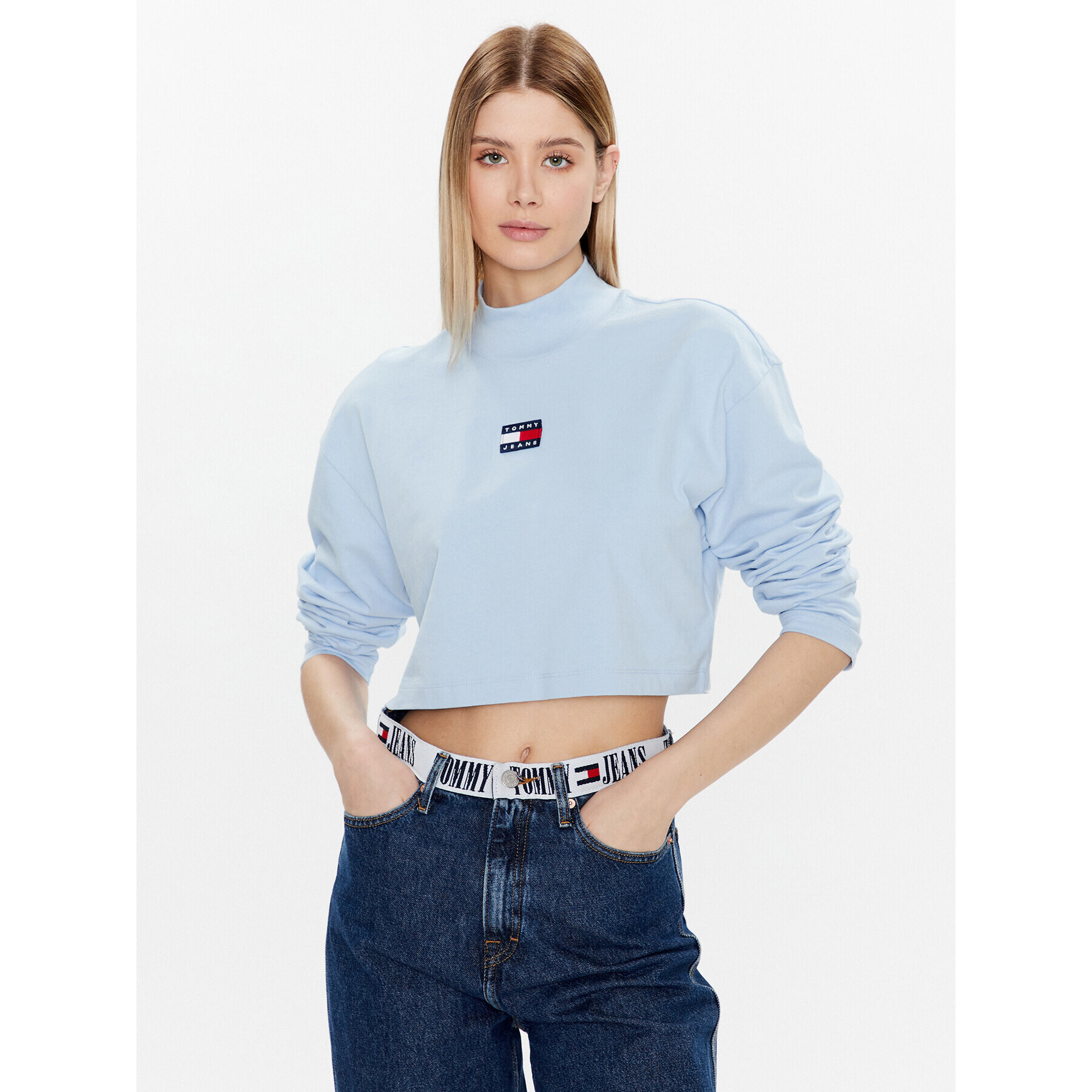 Tommy Jeans Bluză DW0DW14884 Albastru Cropped Fit - Pled.ro