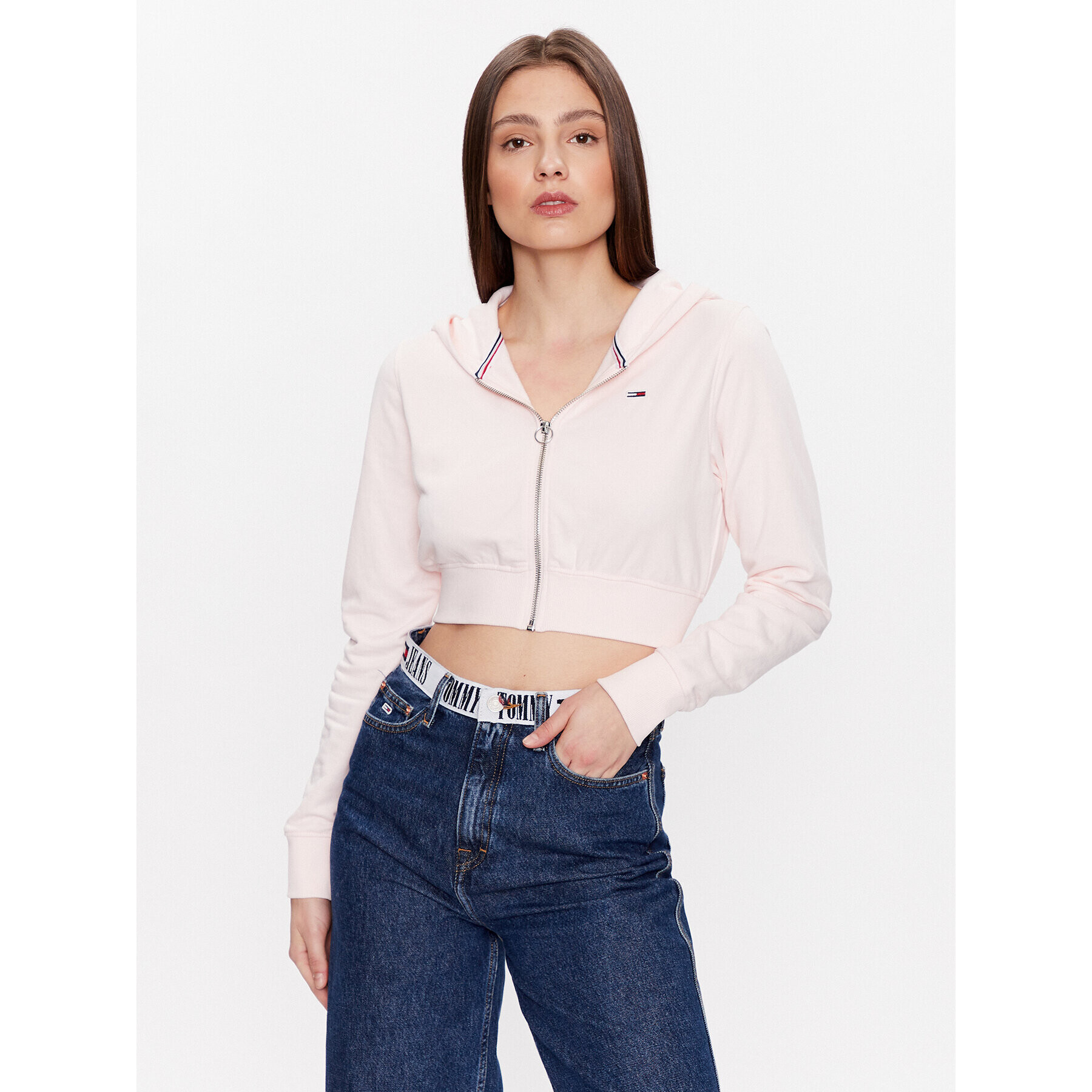 Tommy Jeans Bluză DW0DW15414 Roz Cropped Fit - Pled.ro