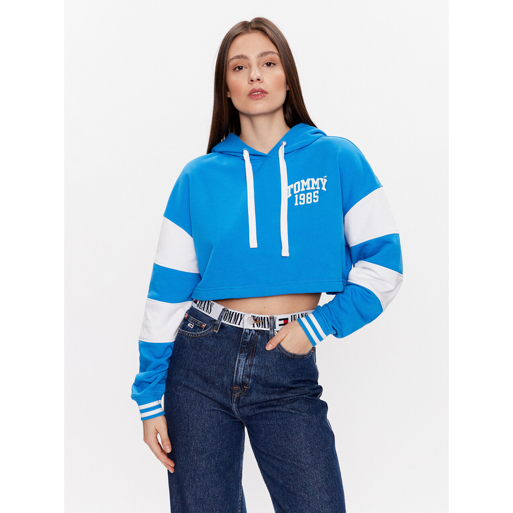 Tommy Jeans Bluză DW0DW15422 Albastru Cropped Fit - Pled.ro