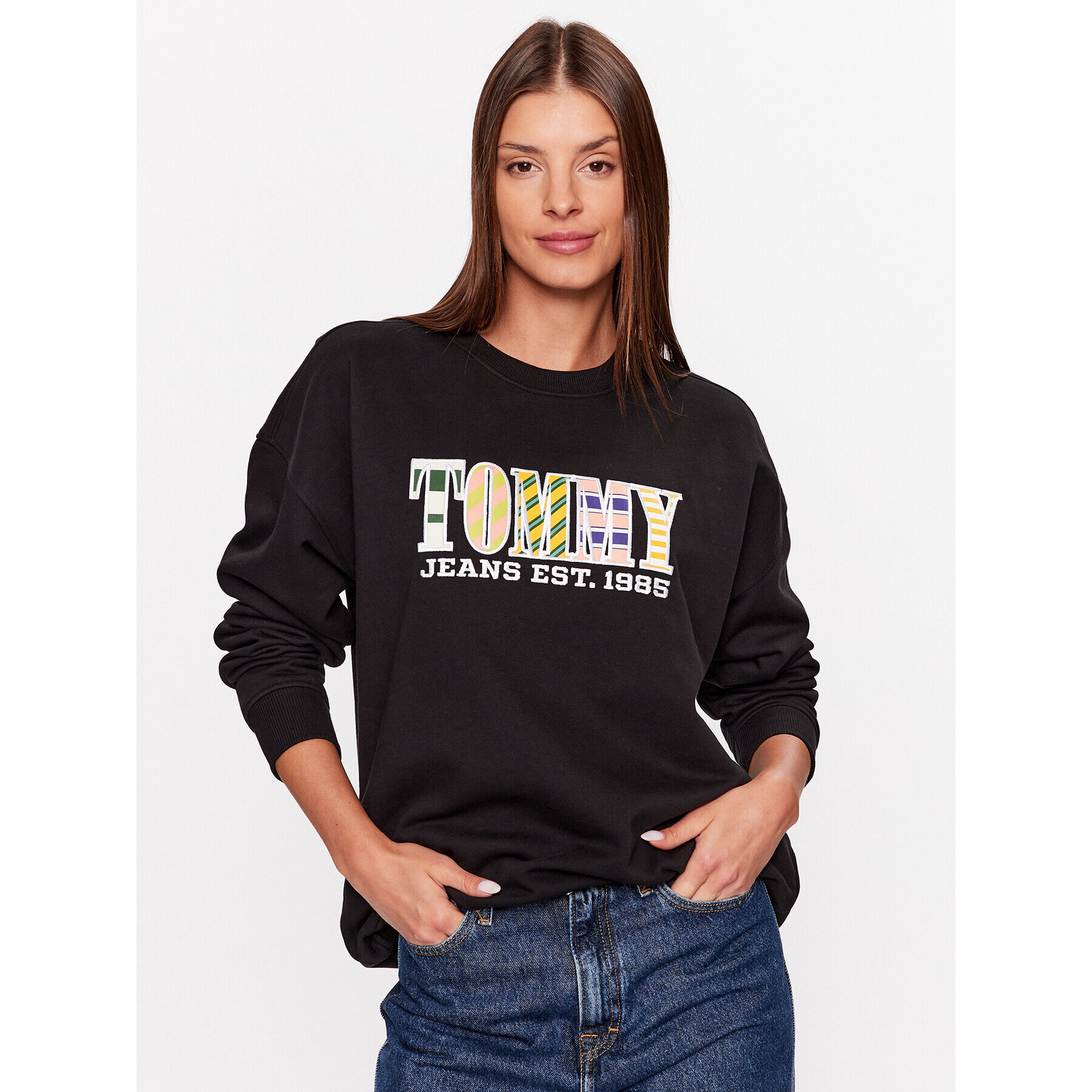 Tommy Jeans Bluză DW0DW16246 Negru Oversize - Pled.ro