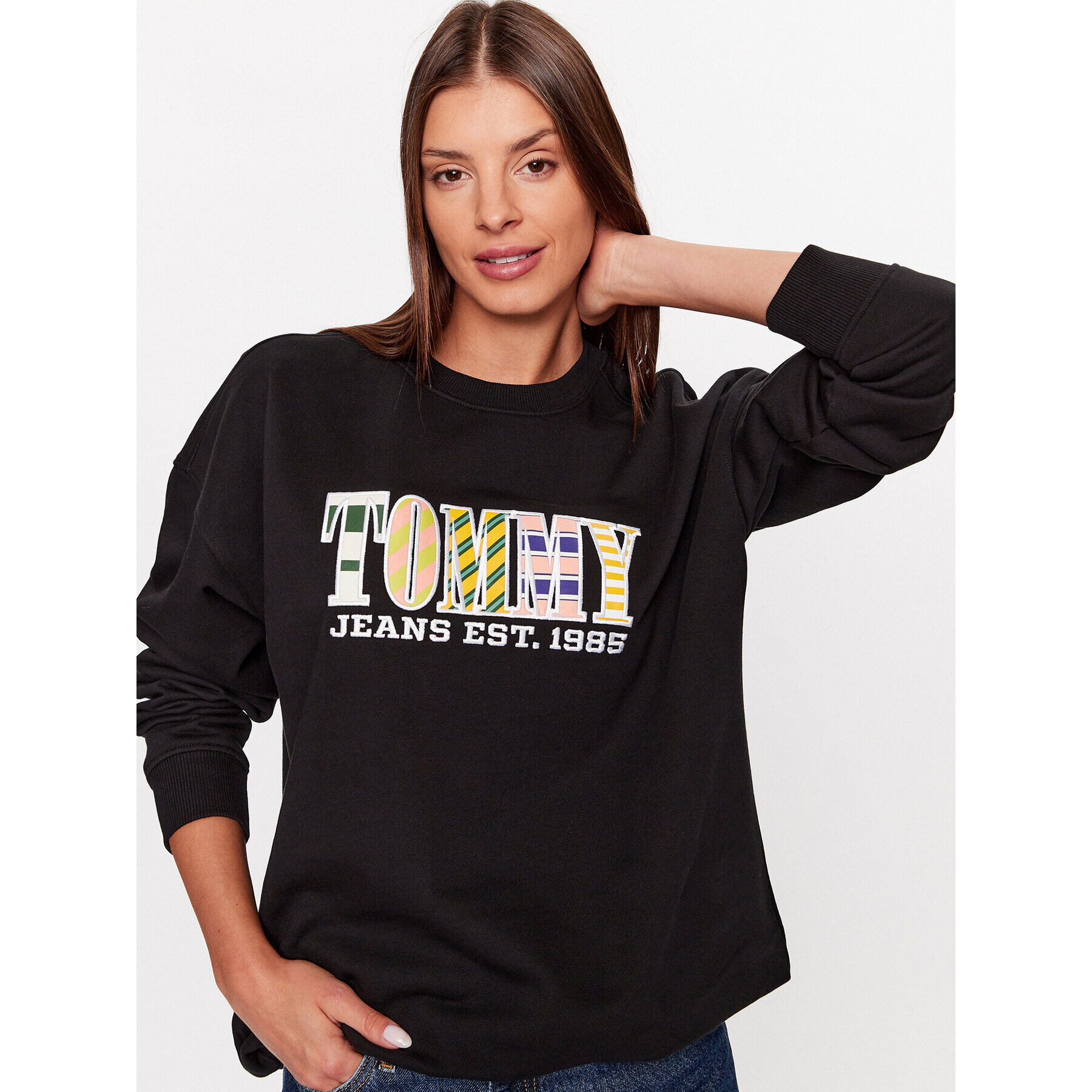 Tommy Jeans Bluză DW0DW16246 Negru Oversize - Pled.ro