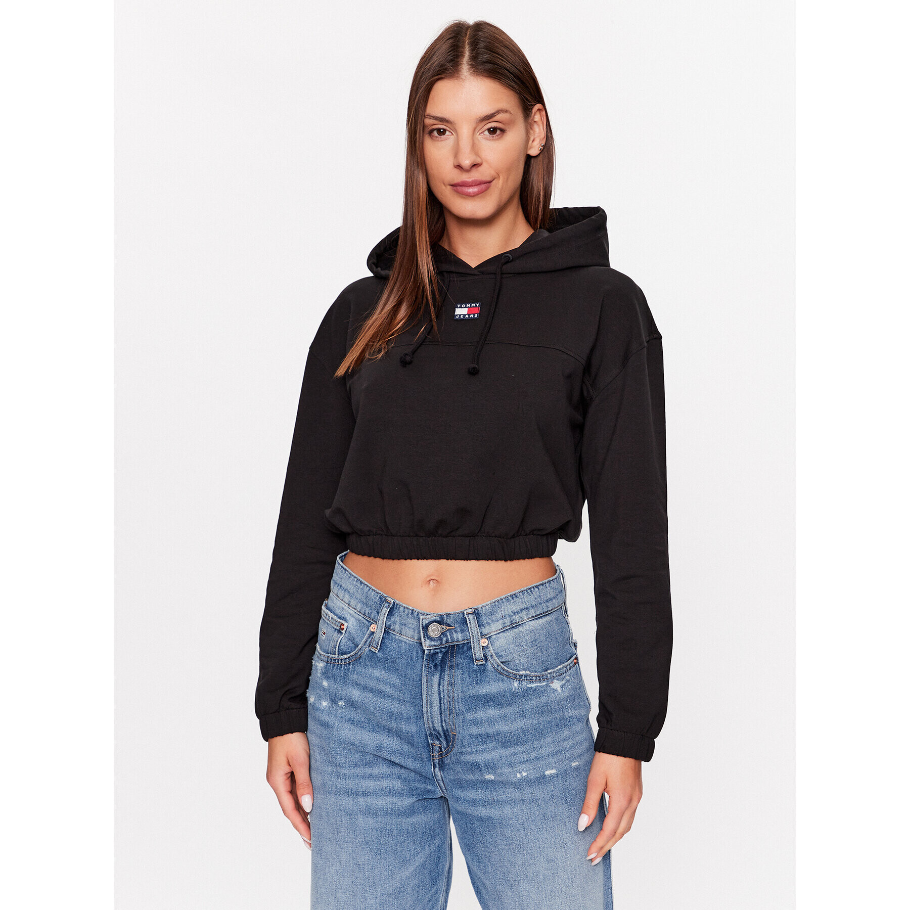 Tommy Jeans Bluză Elasticated Badge DW0DW16135 Negru Relaxed Fit - Pled.ro