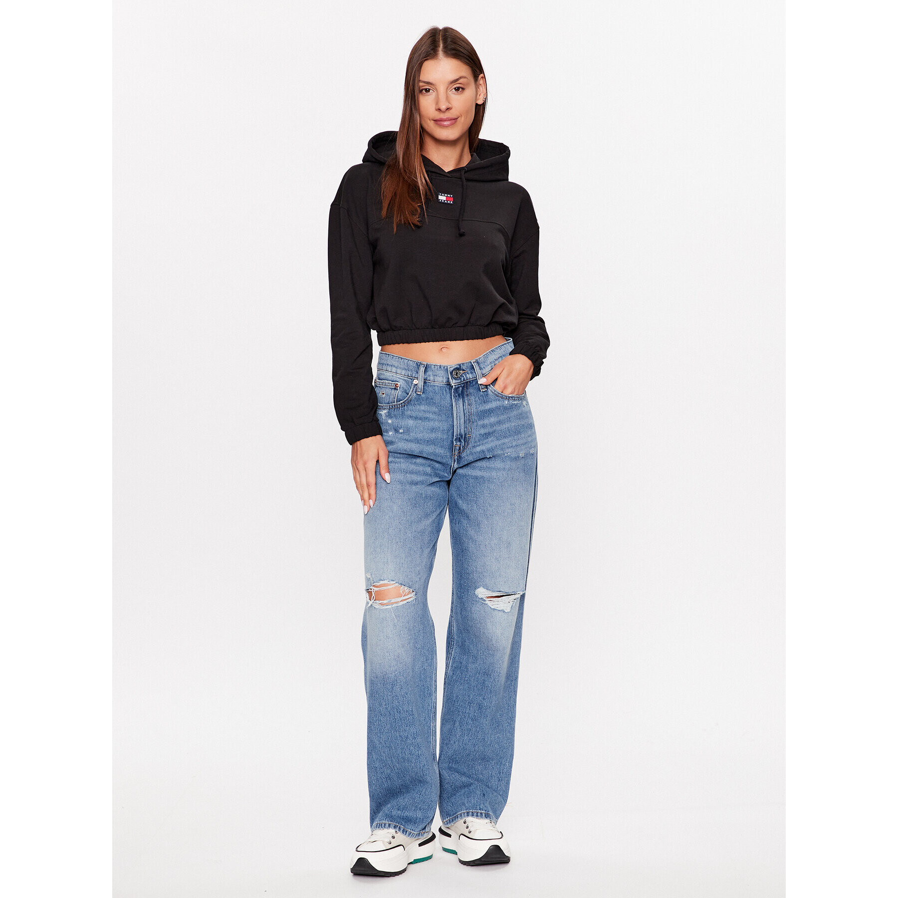 Tommy Jeans Bluză Elasticated Badge DW0DW16135 Negru Relaxed Fit - Pled.ro