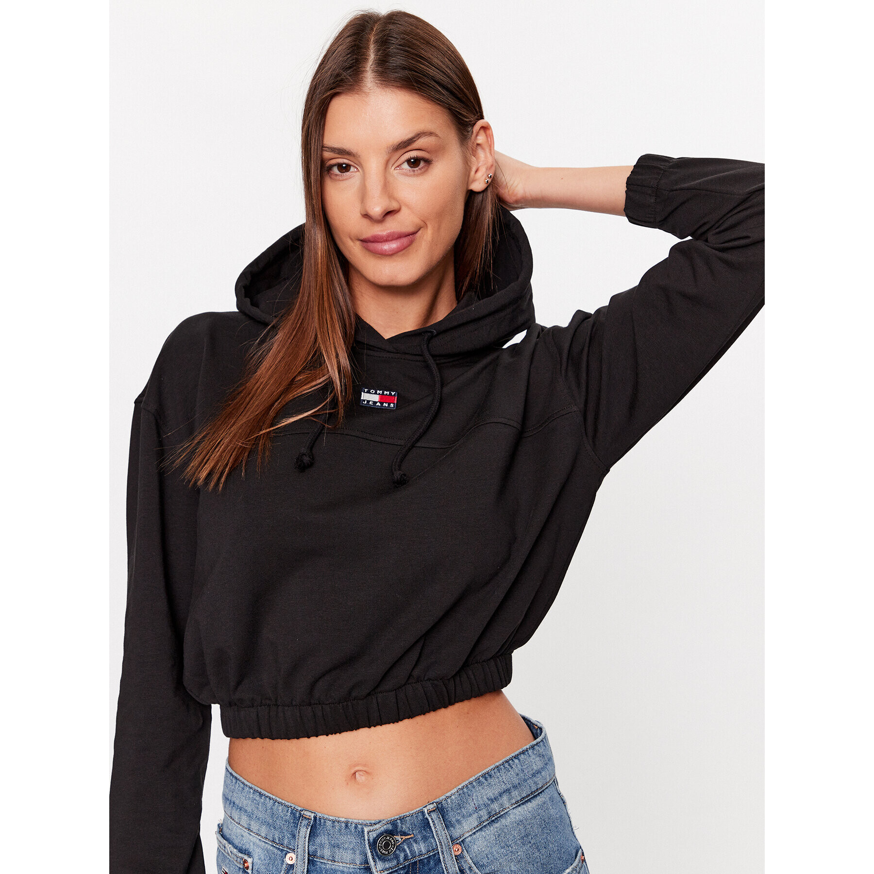 Tommy Jeans Bluză Elasticated Badge DW0DW16135 Negru Relaxed Fit - Pled.ro