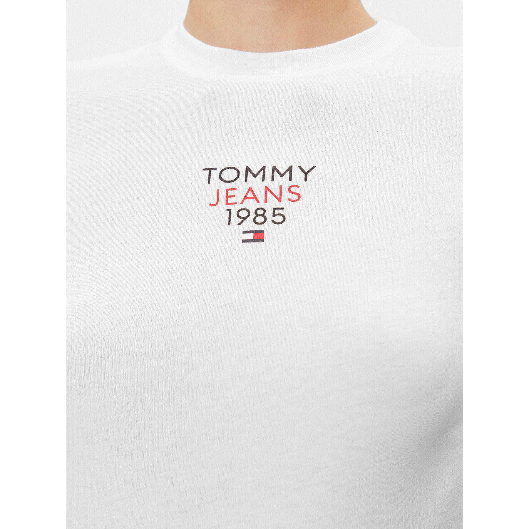 Tommy Jeans Bluză Essential DW0DW17358 Alb Slim Fit - Pled.ro