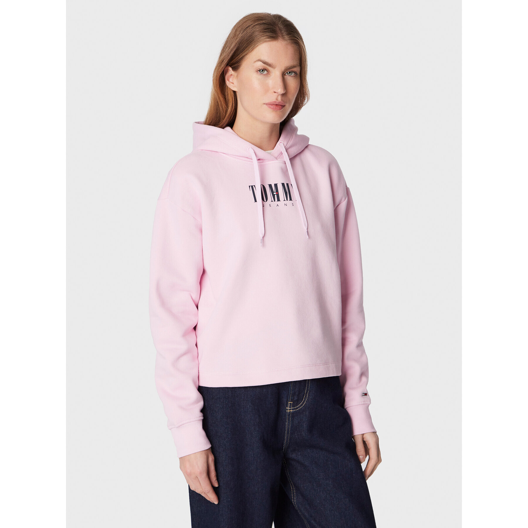 Tommy Jeans Bluză Essential Logo DW0DW14327 Roz Relaxed Fit - Pled.ro