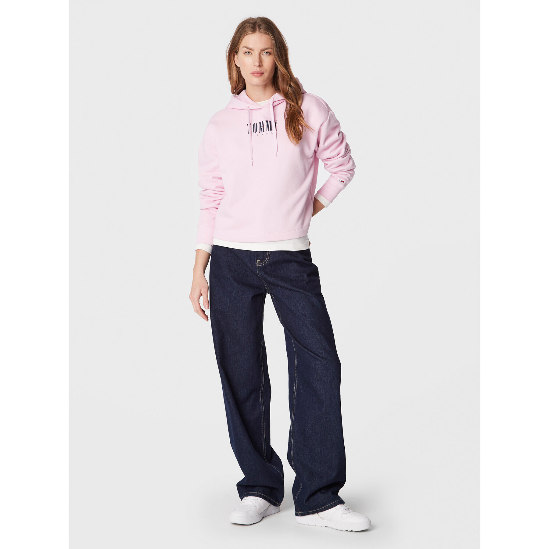 Tommy Jeans Bluză Essential Logo DW0DW14327 Roz Relaxed Fit - Pled.ro