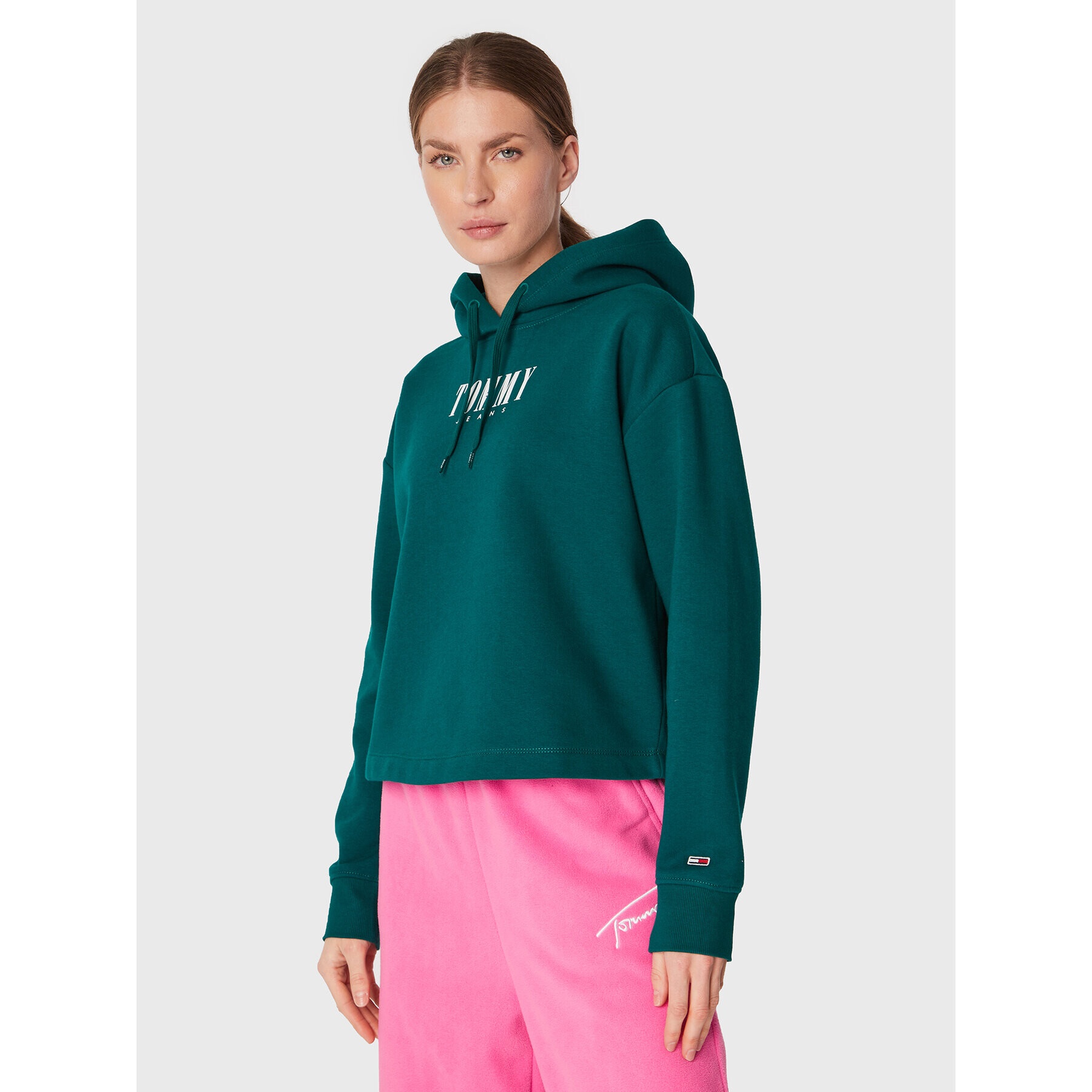 Tommy Jeans Bluză Essential Logo DW0DW14327 Verde Relaxed Fit - Pled.ro