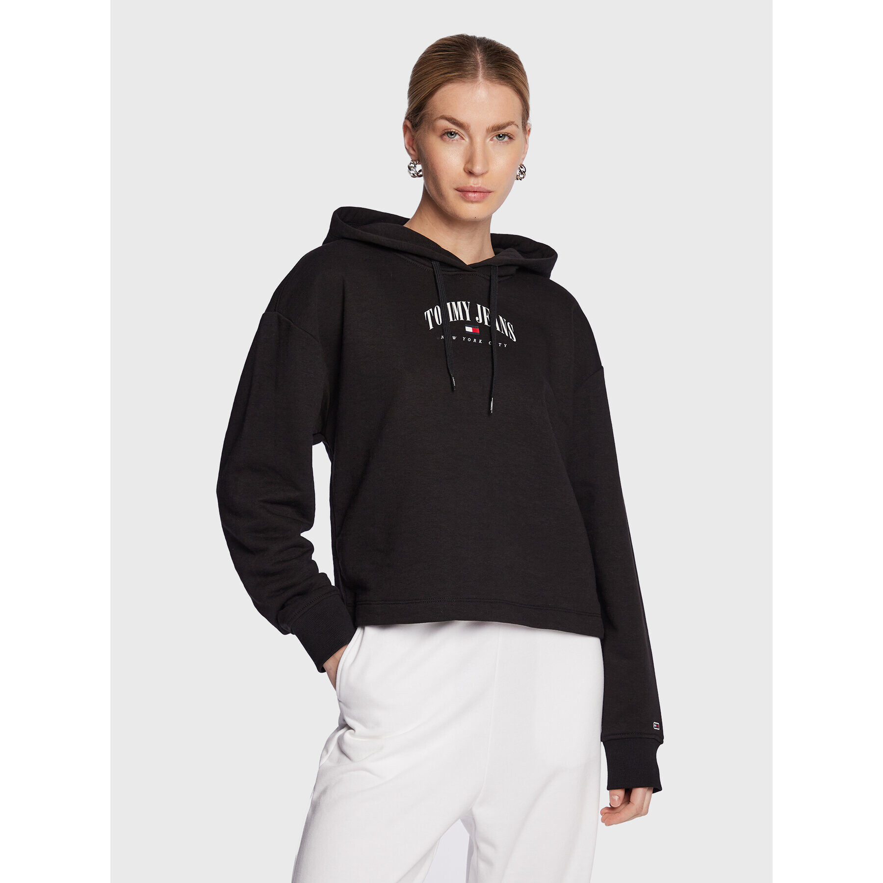 Tommy Jeans Bluză Essential Logo DW0DW14852 Negru Relaxed Fit - Pled.ro