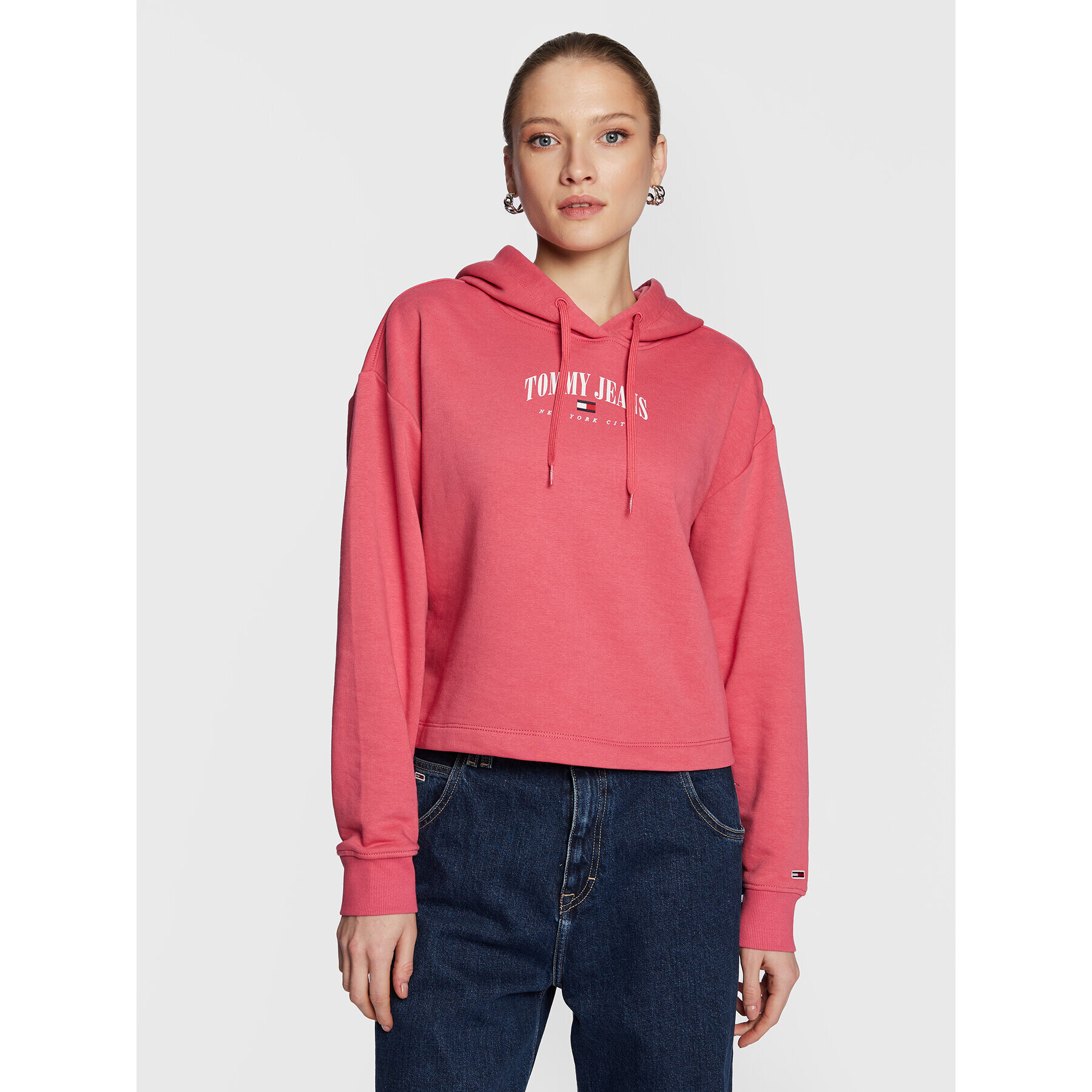 Tommy Jeans Bluză Essential Logo DW0DW14852 Roz Relaxed Fit - Pled.ro