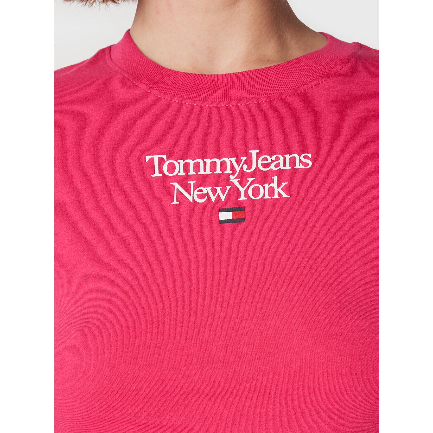 Tommy Jeans Bluză Essential Logo DW0DW14900 Roz Slim Fit - Pled.ro