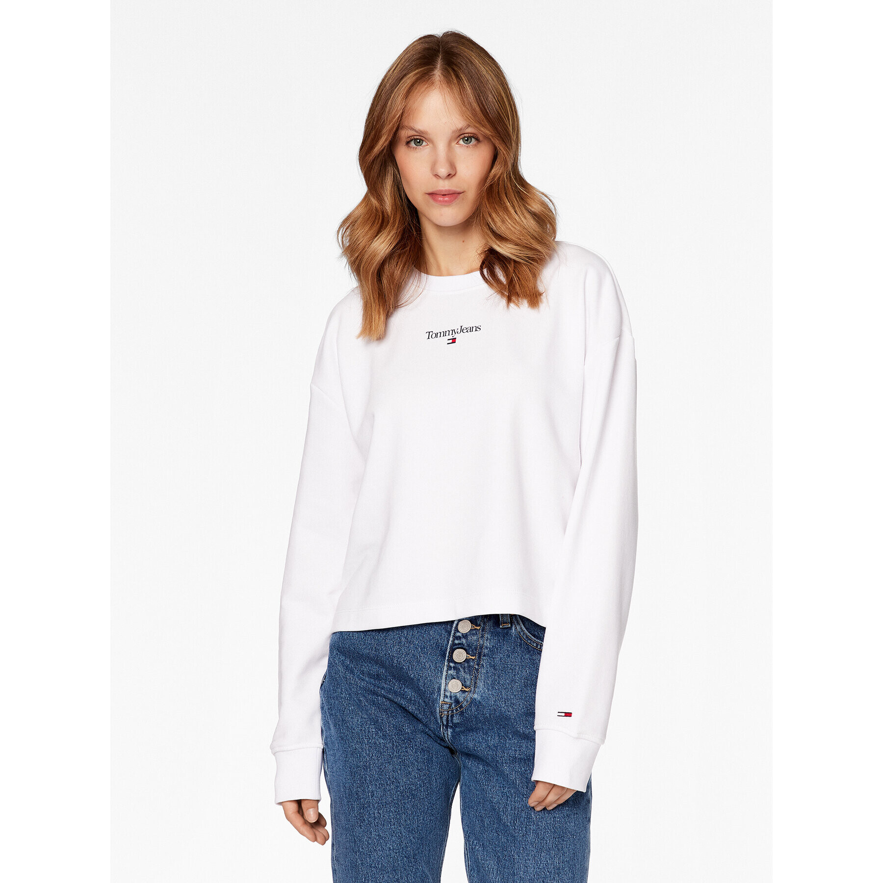 Tommy Jeans Bluză Essential Logo DW0DW15409 Alb Regular Fit - Pled.ro