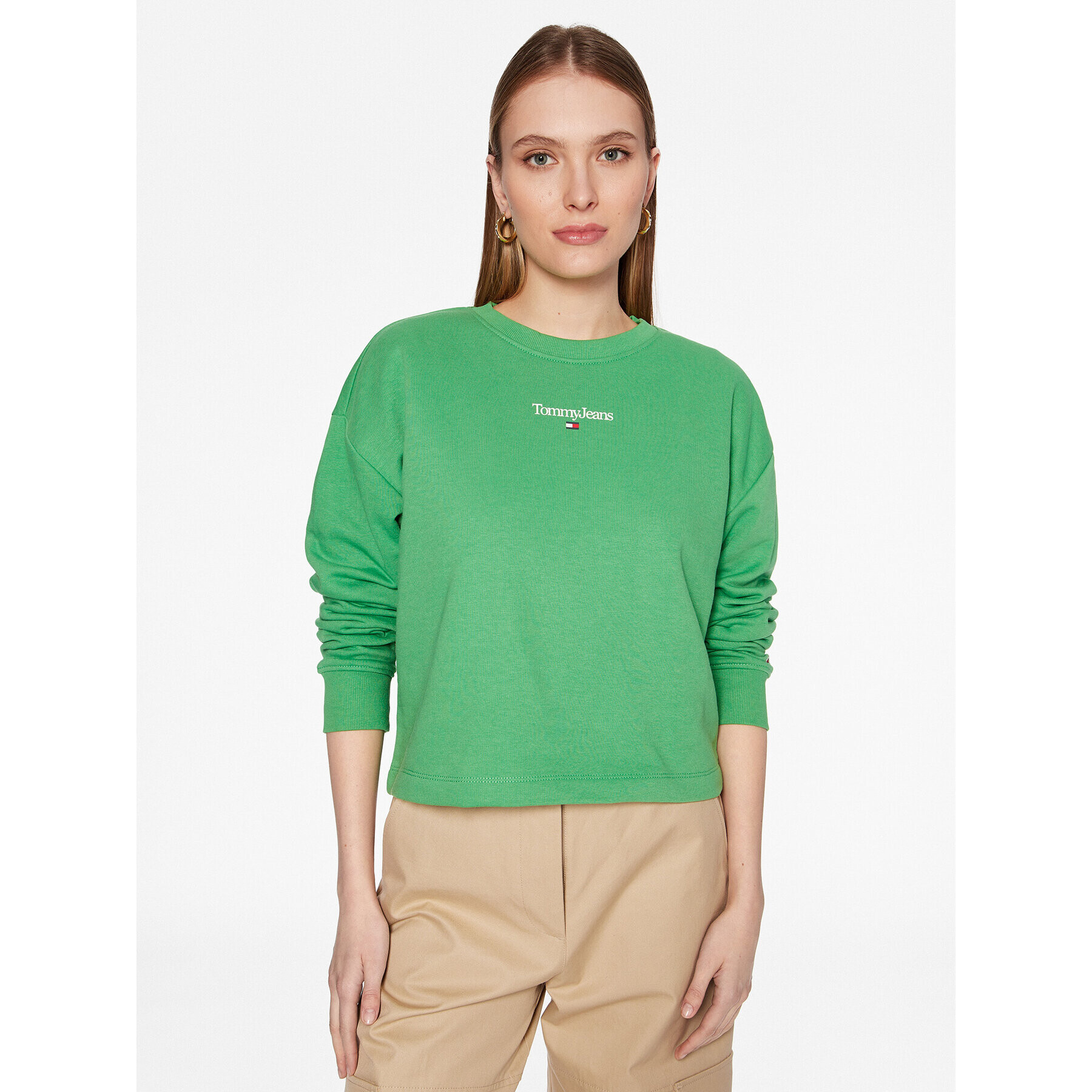 Tommy Jeans Bluză Essential Logo DW0DW15409 Verde Boxy Fit - Pled.ro