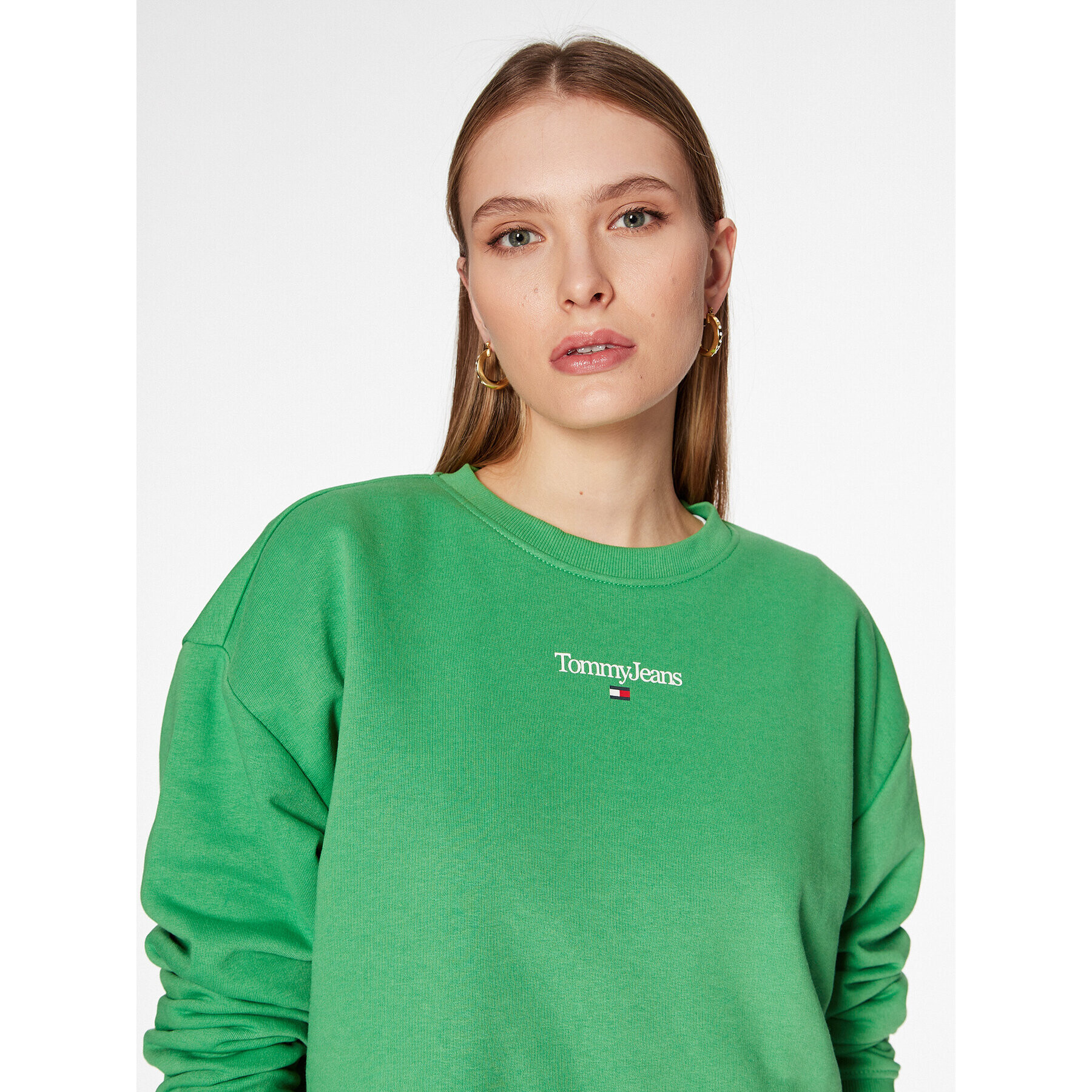 Tommy Jeans Bluză Essential Logo DW0DW15409 Verde Boxy Fit - Pled.ro