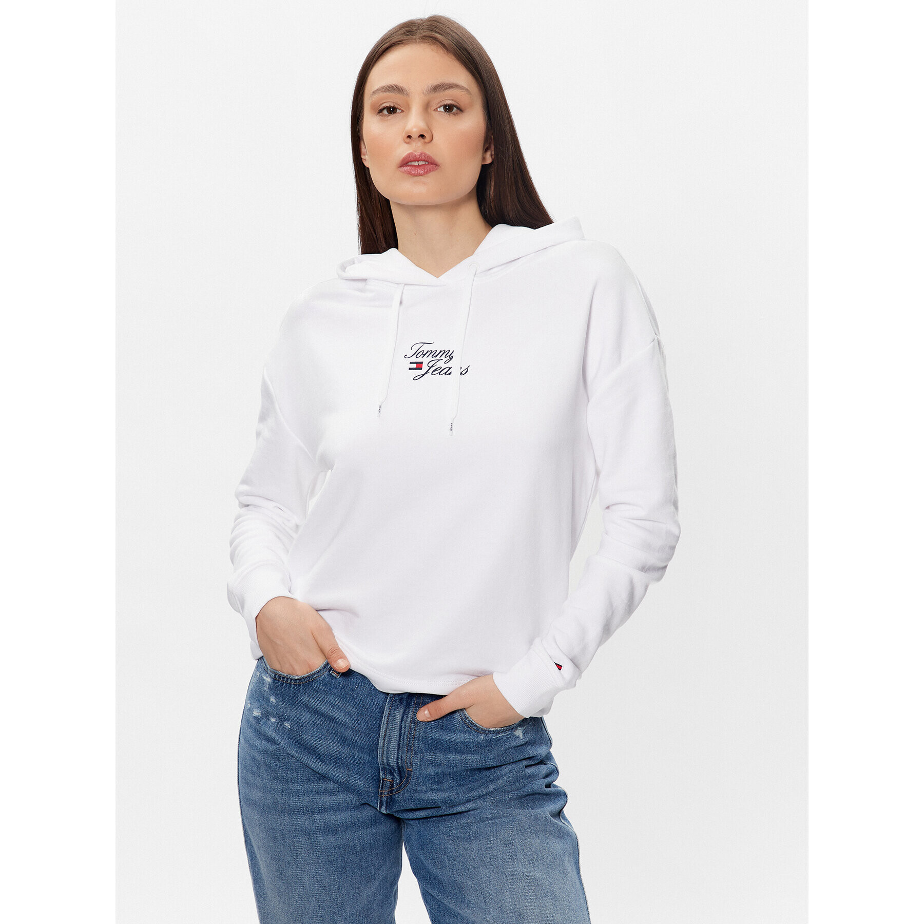 Tommy Jeans Bluză Essential Logo DW0DW15410 Alb Boxy Fit - Pled.ro