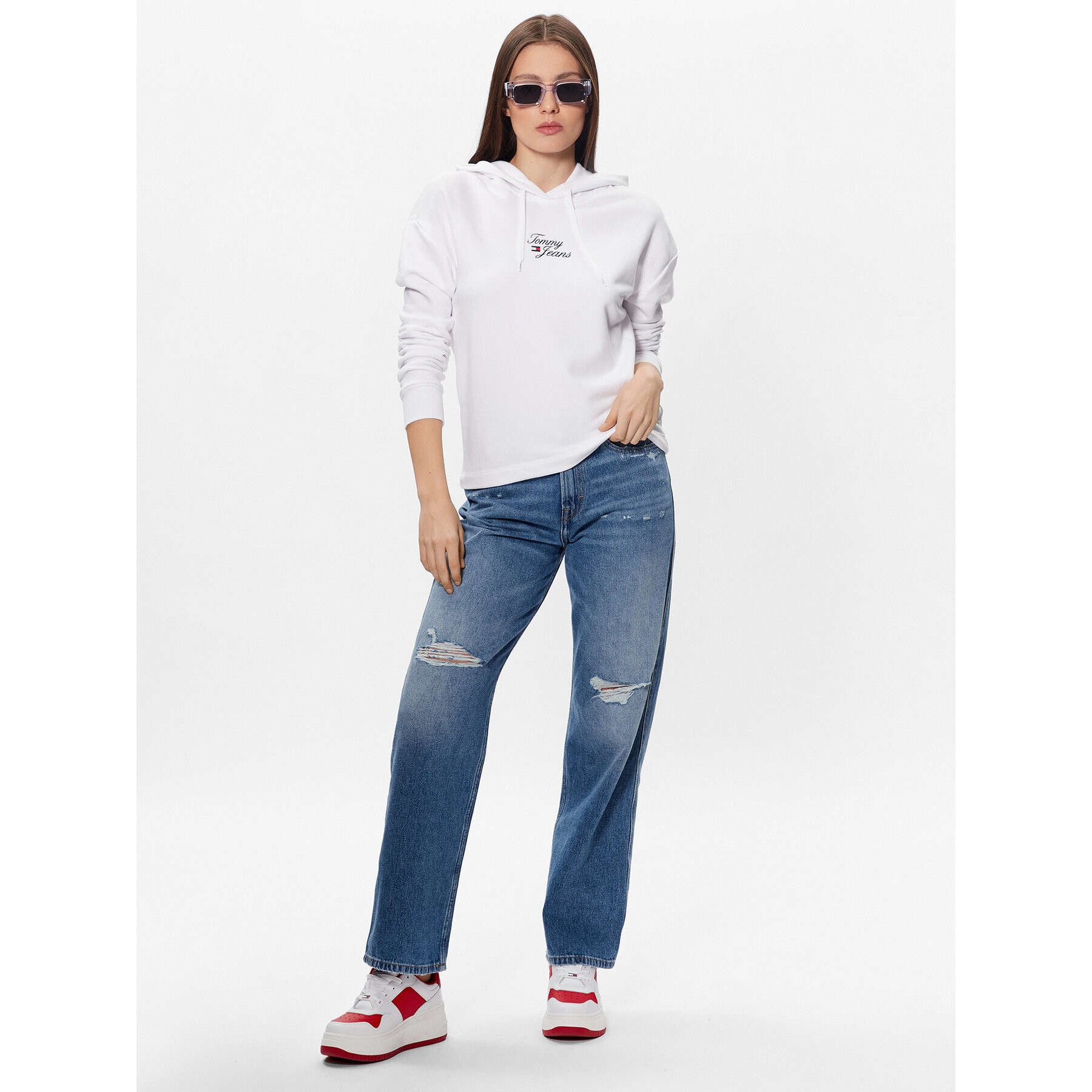 Tommy Jeans Bluză Essential Logo DW0DW15410 Alb Boxy Fit - Pled.ro