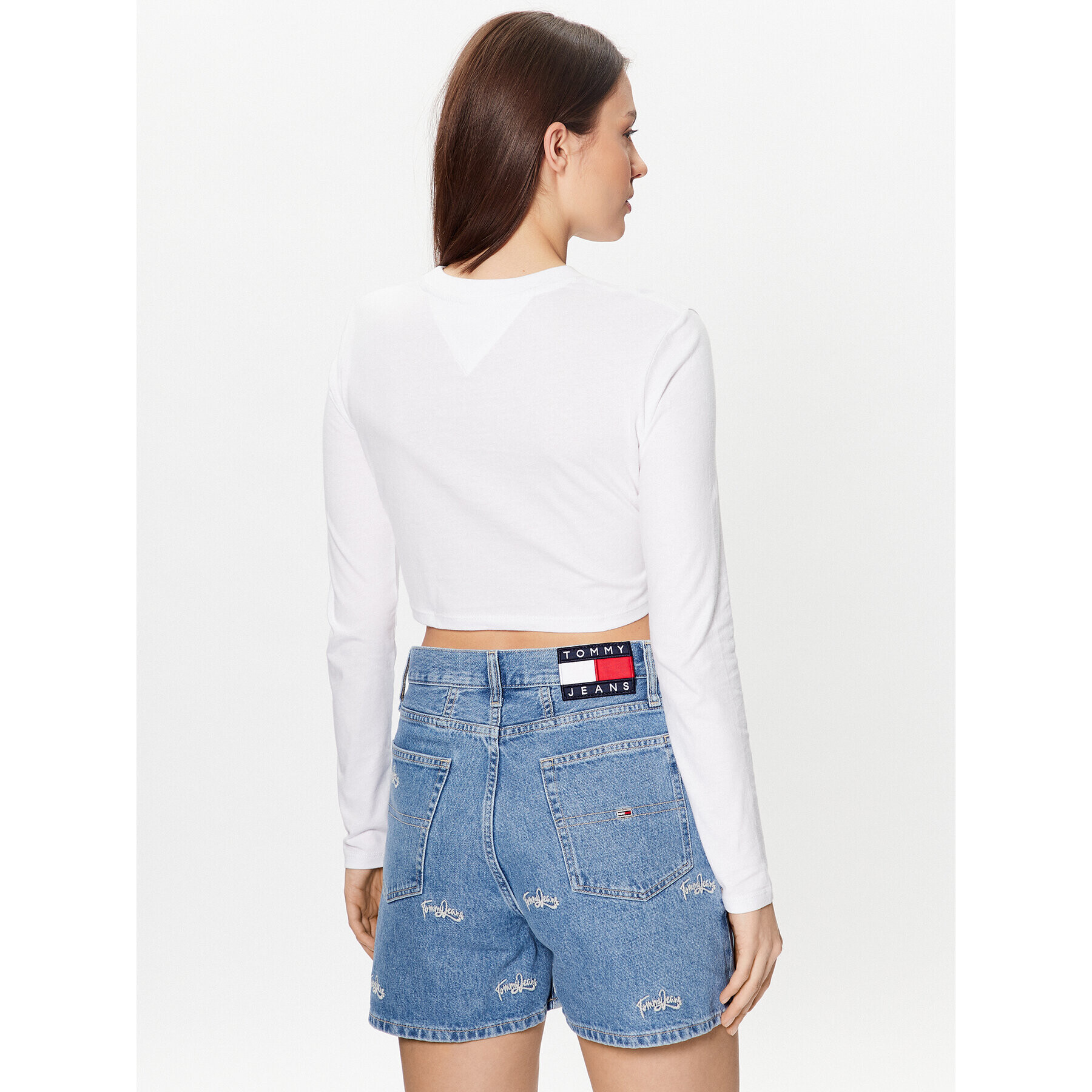 Tommy Jeans Bluză Essential Logo DW0DW15443 Alb Cropped Fit - Pled.ro