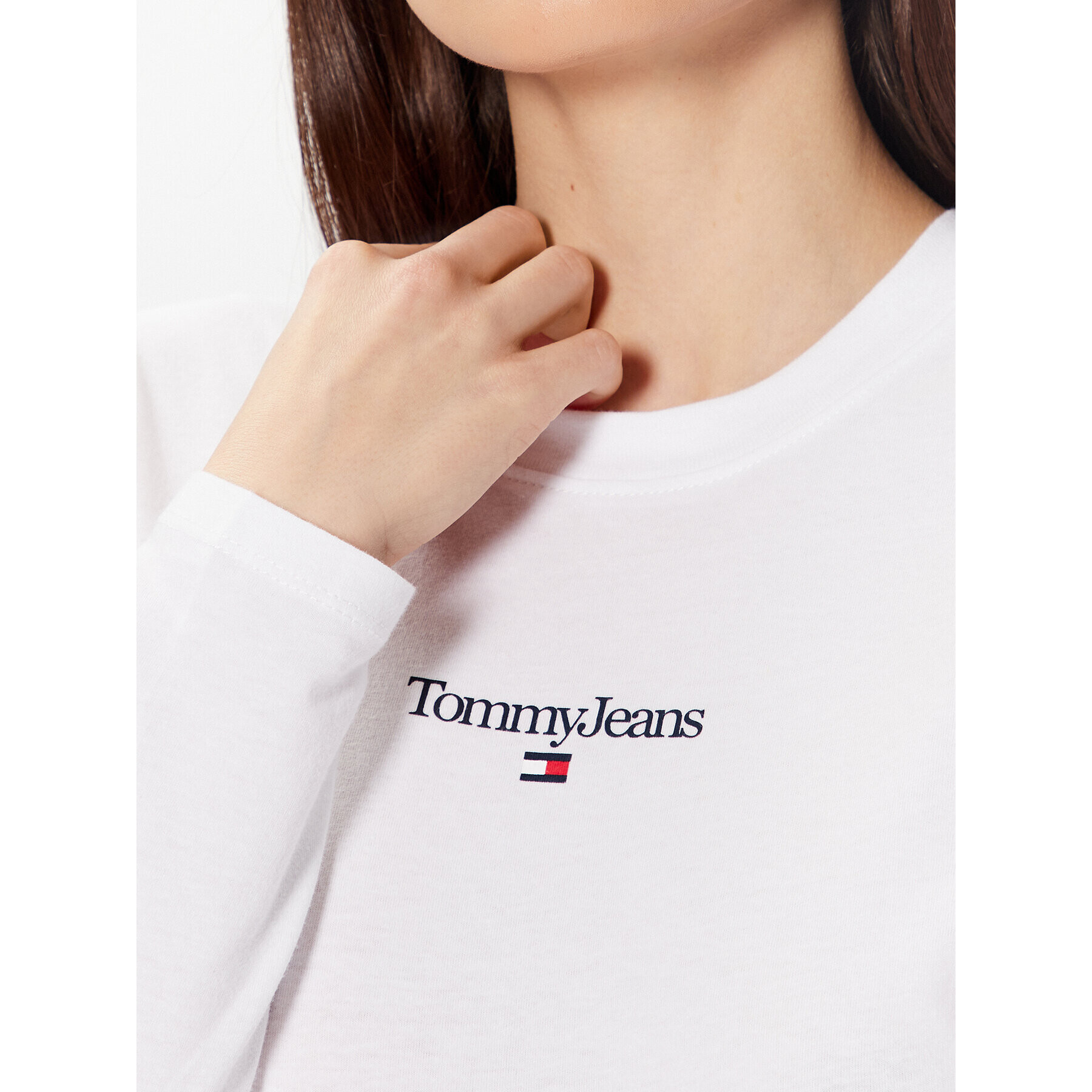 Tommy Jeans Bluză Essential Logo DW0DW15443 Alb Cropped Fit - Pled.ro