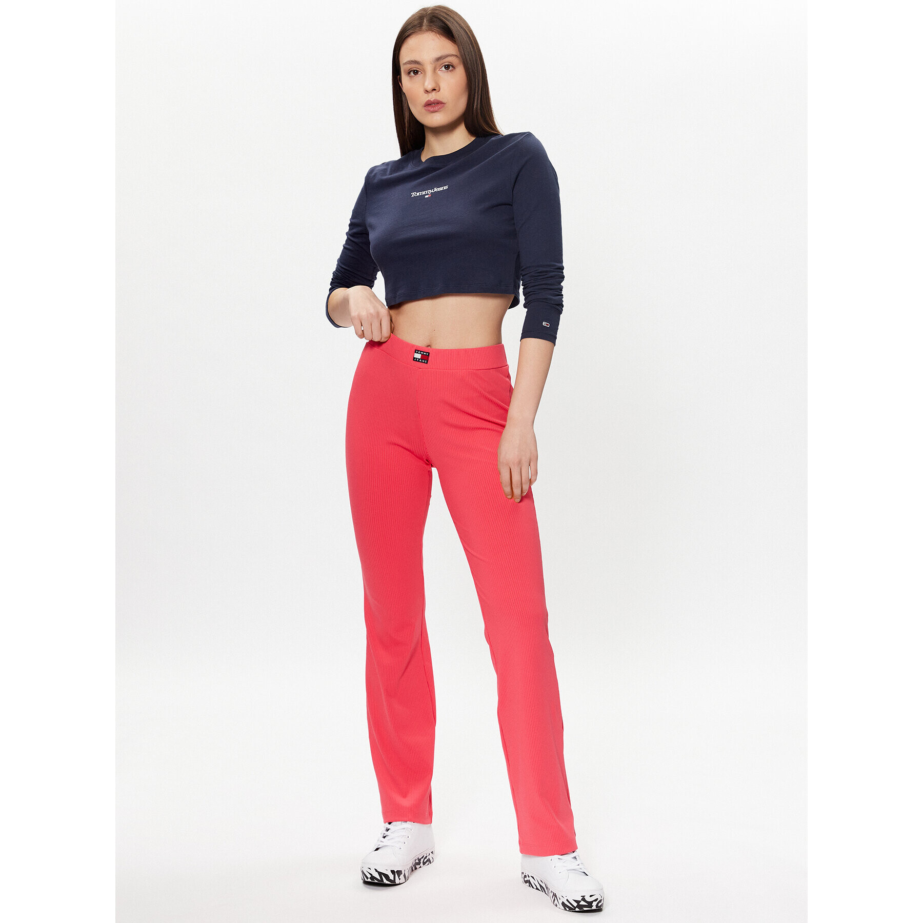 Tommy Jeans Bluză Essential Logo DW0DW15443 Bleumarin Cropped Fit - Pled.ro