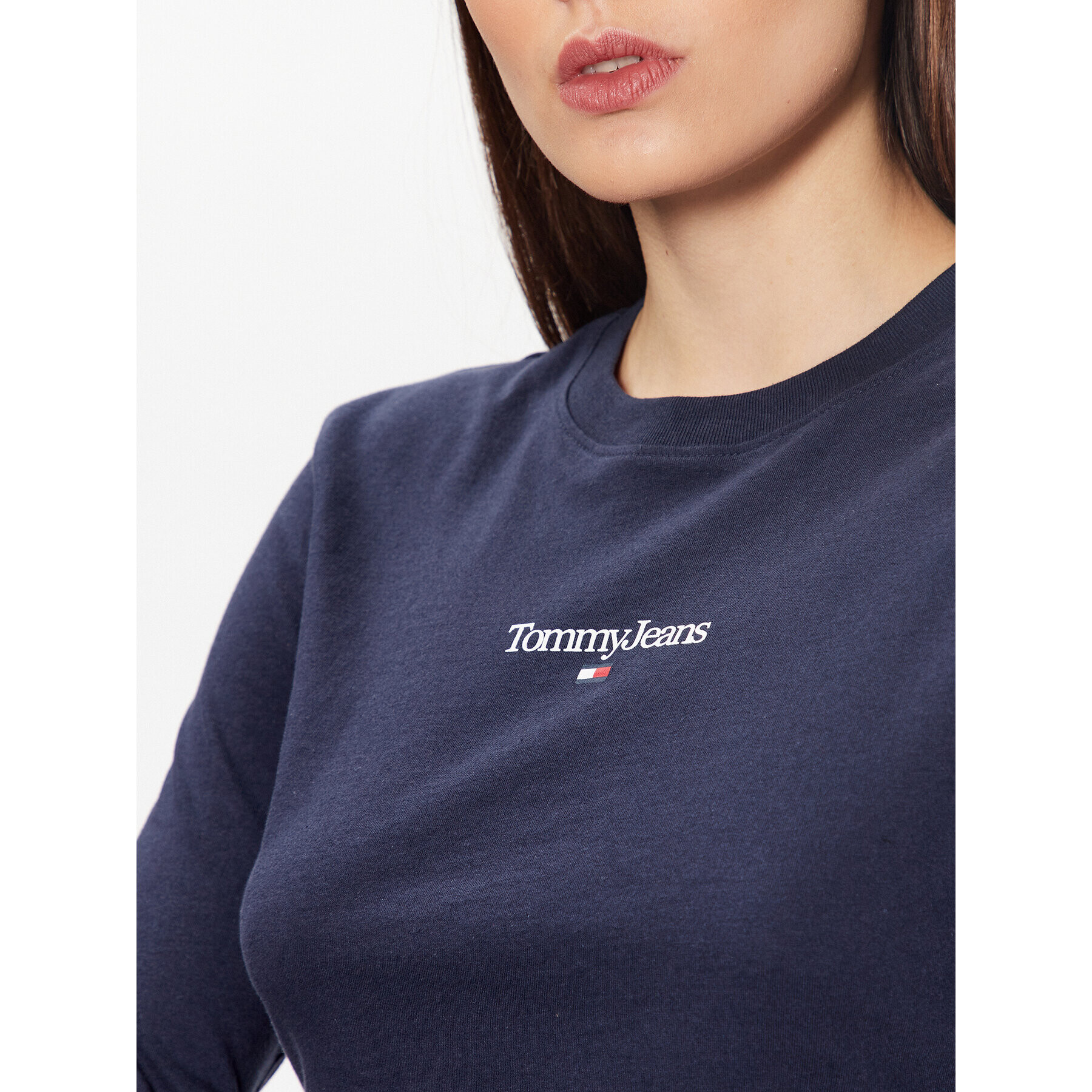 Tommy Jeans Bluză Essential Logo DW0DW15443 Bleumarin Cropped Fit - Pled.ro