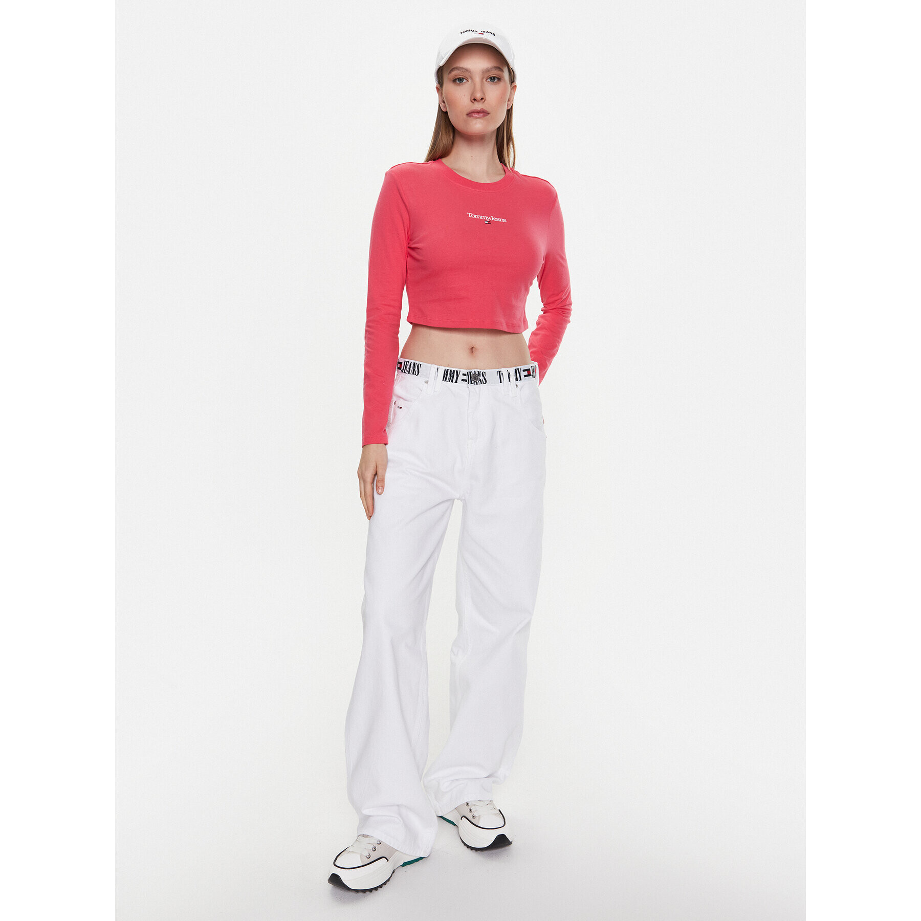 Tommy Jeans Bluză Essential Logo DW0DW15443 Roz Cropped Fit - Pled.ro