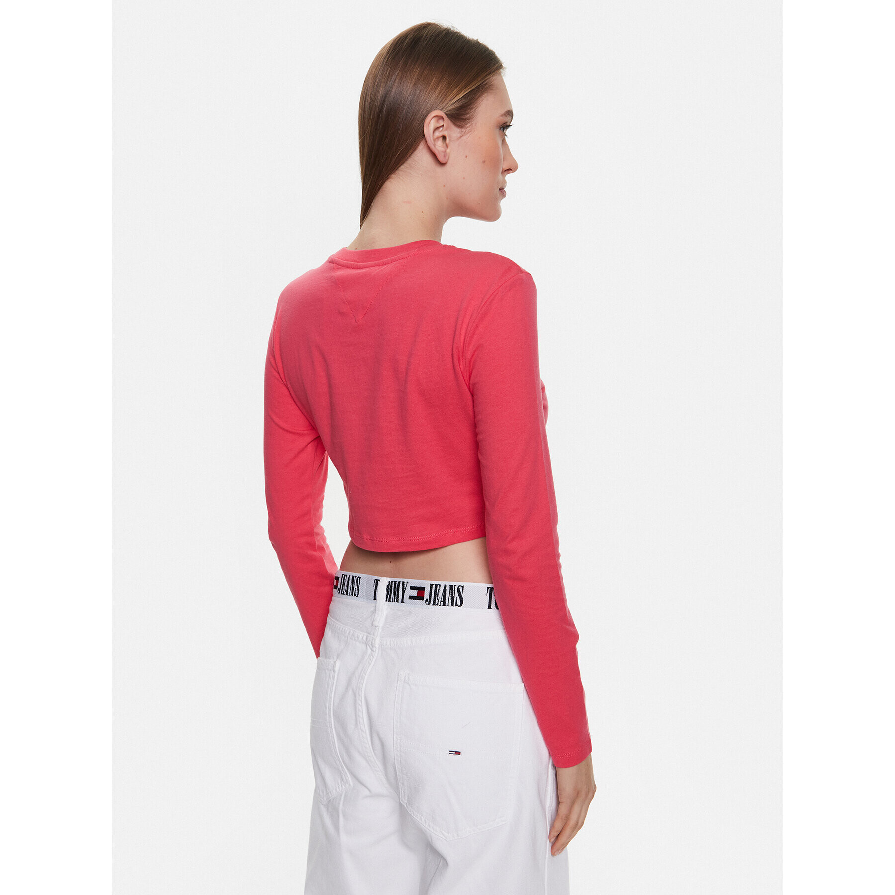 Tommy Jeans Bluză Essential Logo DW0DW15443 Roz Cropped Fit - Pled.ro