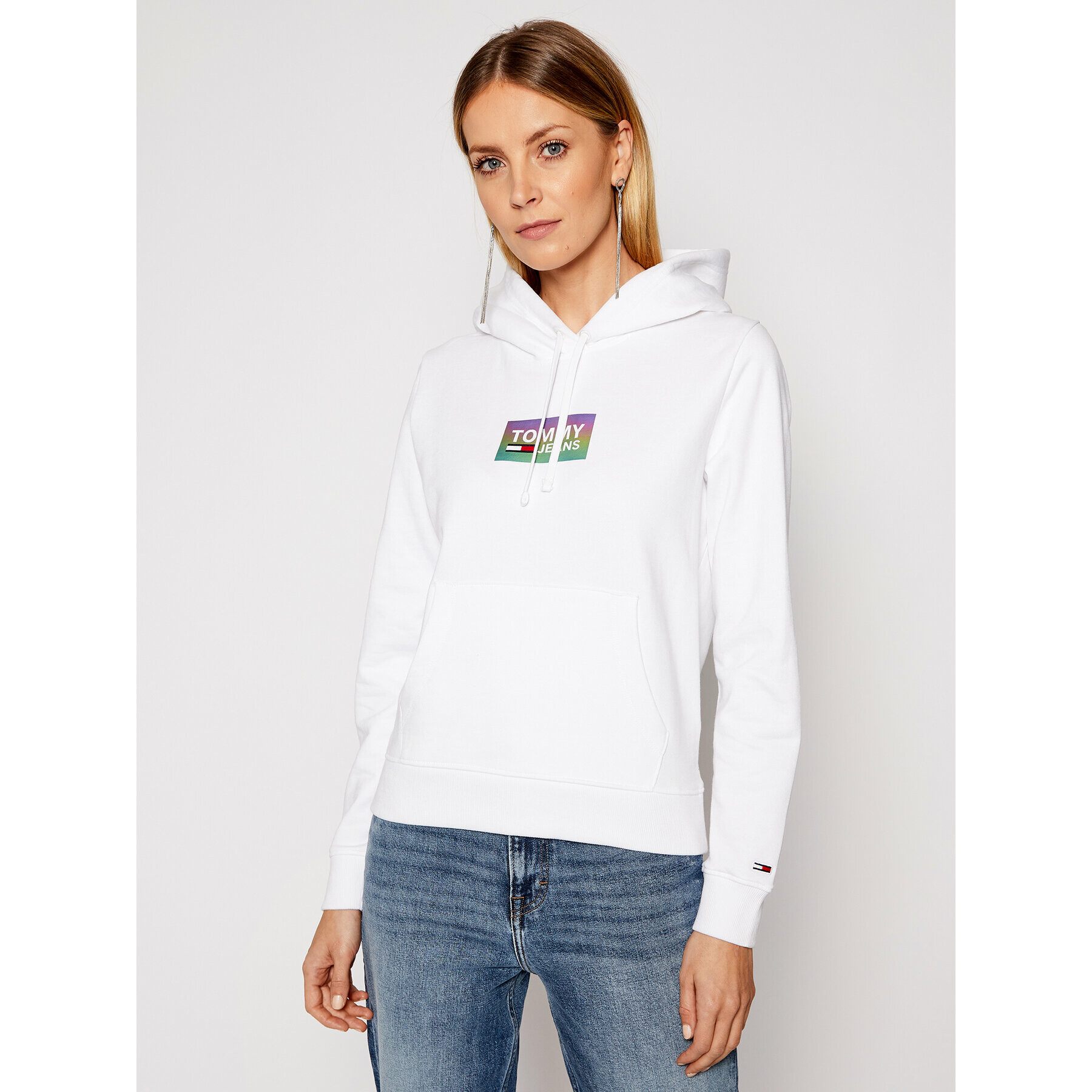 Tommy Jeans Bluză Gradient Logo DW0DW09435 Alb Regular Fit - Pled.ro